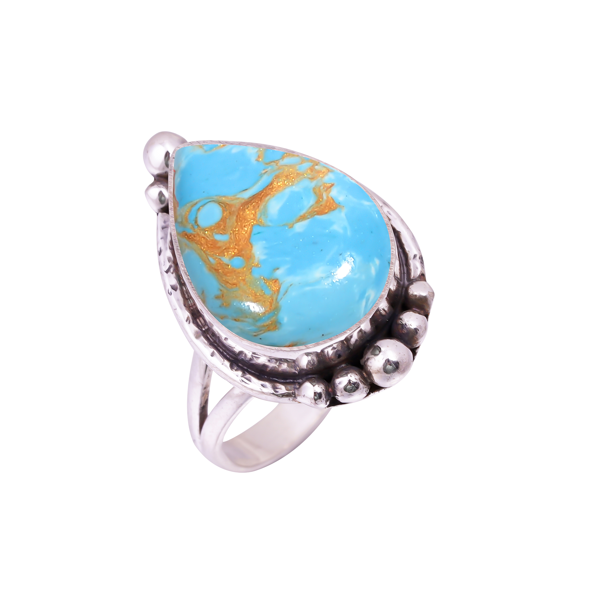 Copper Blue Turquoise - Simulated Gemstone 925 Sterling Silver Ring