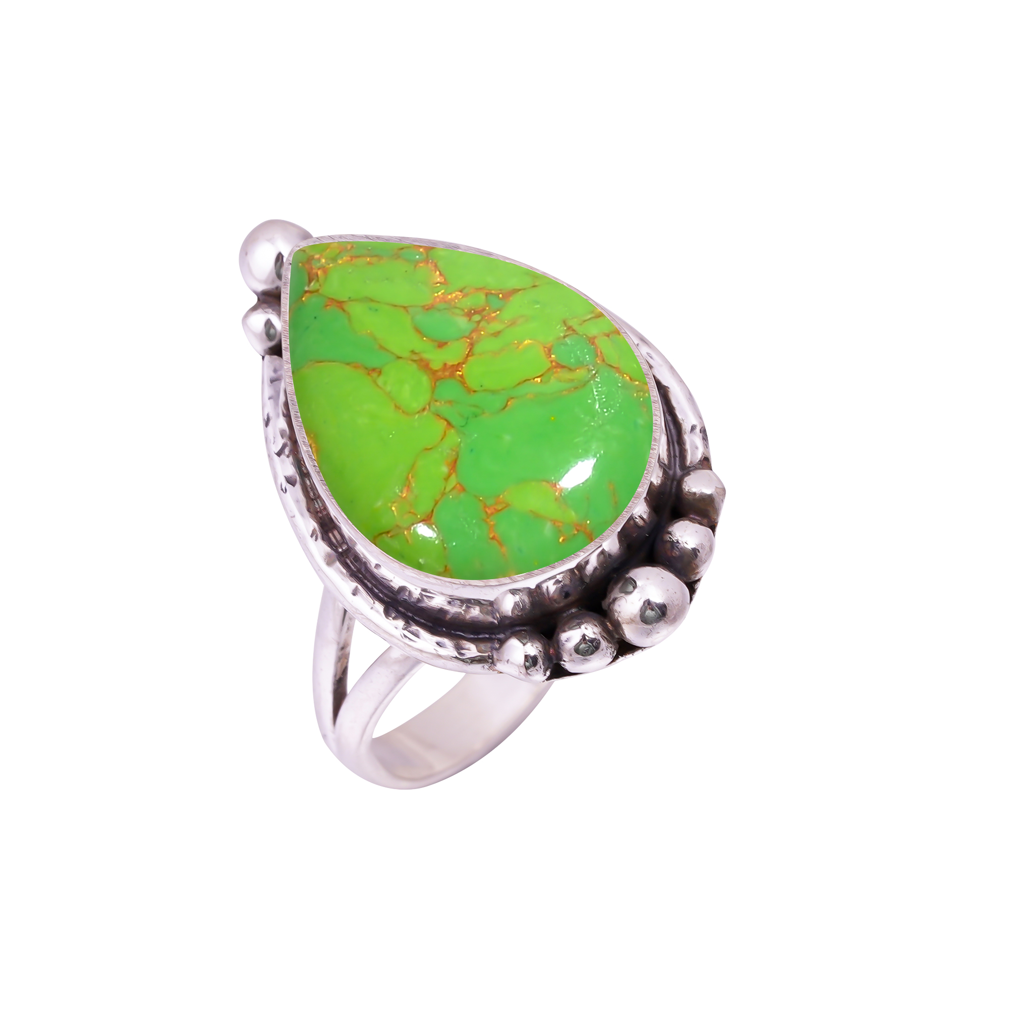 Copper Green Turquoise - Simulated Gemstone 925 Sterling Silver Ring