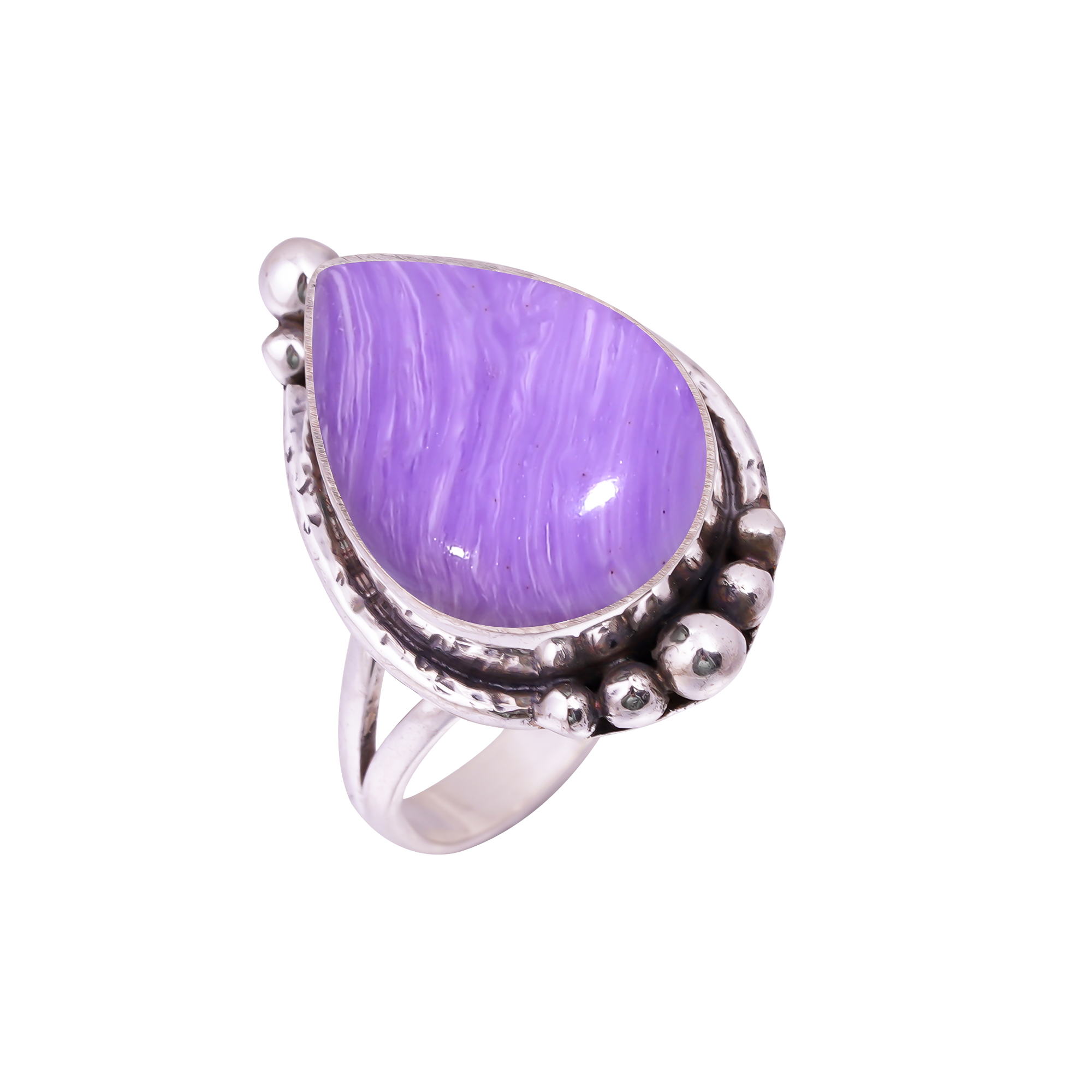 Purple Charoite - Simulated Gemstone 925 Sterling Silver Ring
