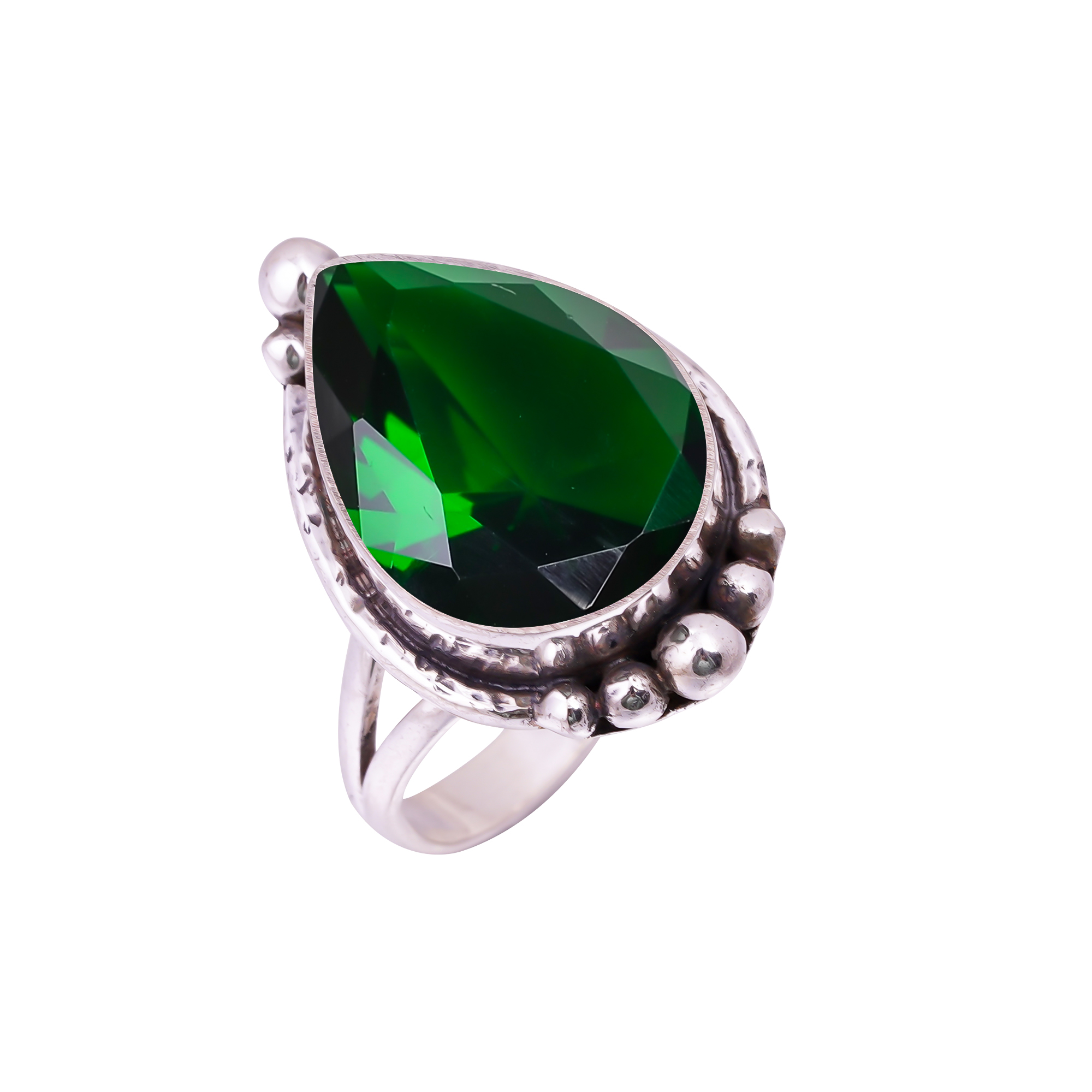 Chrome Diopside - Simulated Gemstone 925 Sterling Silver Ring
