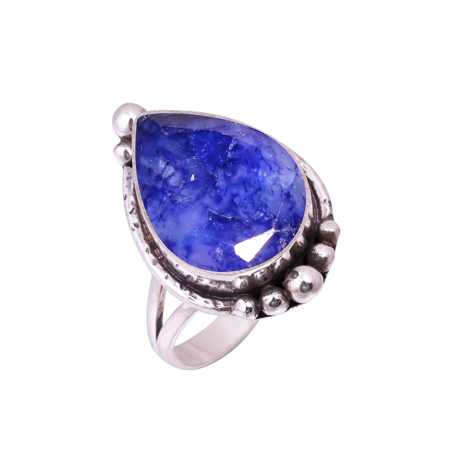 Blue Sapphire - Dyed Quartz Gemstone 925 Sterling Silver Ring