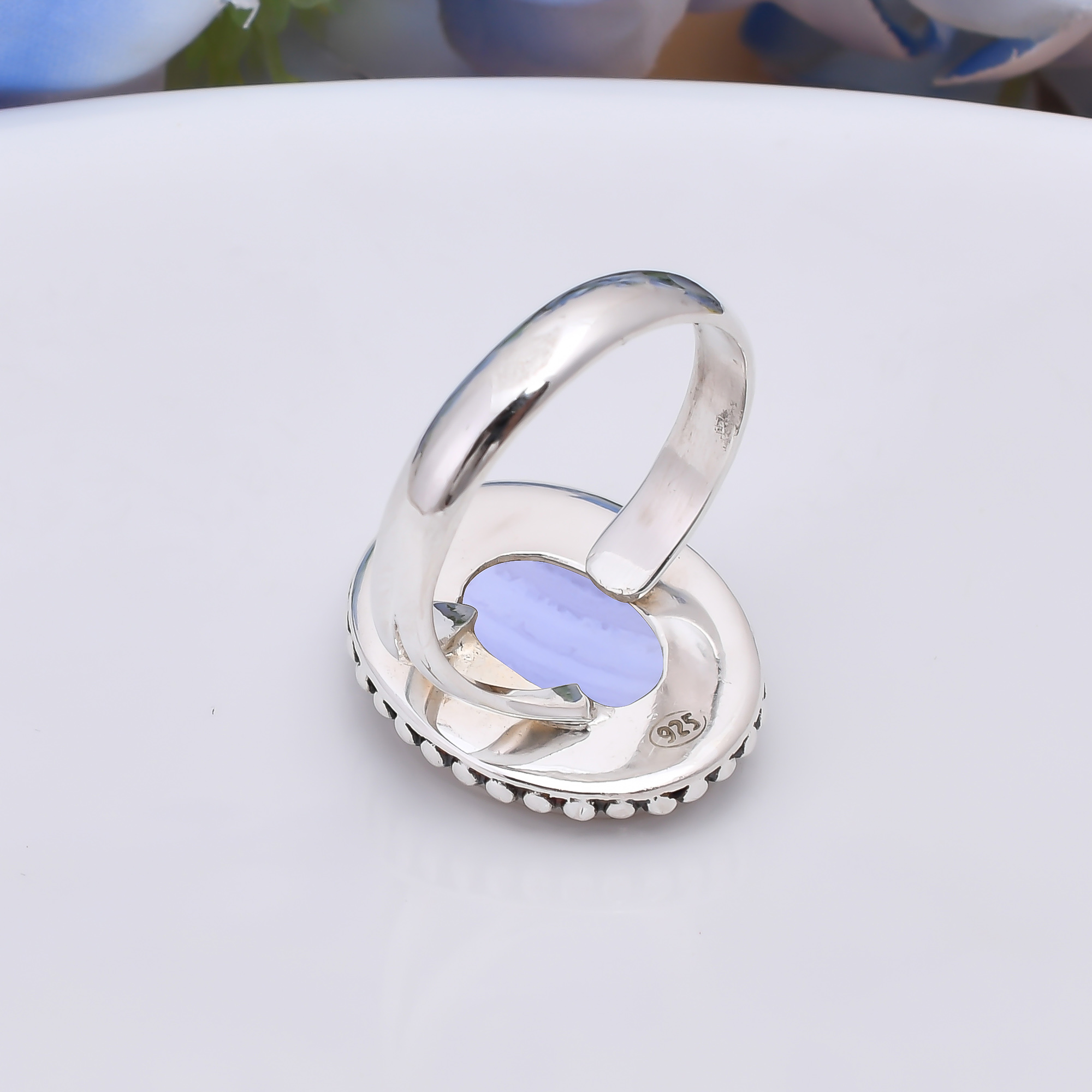 Blue Lace Agate - Namibia 925 Sterling Silver Ring