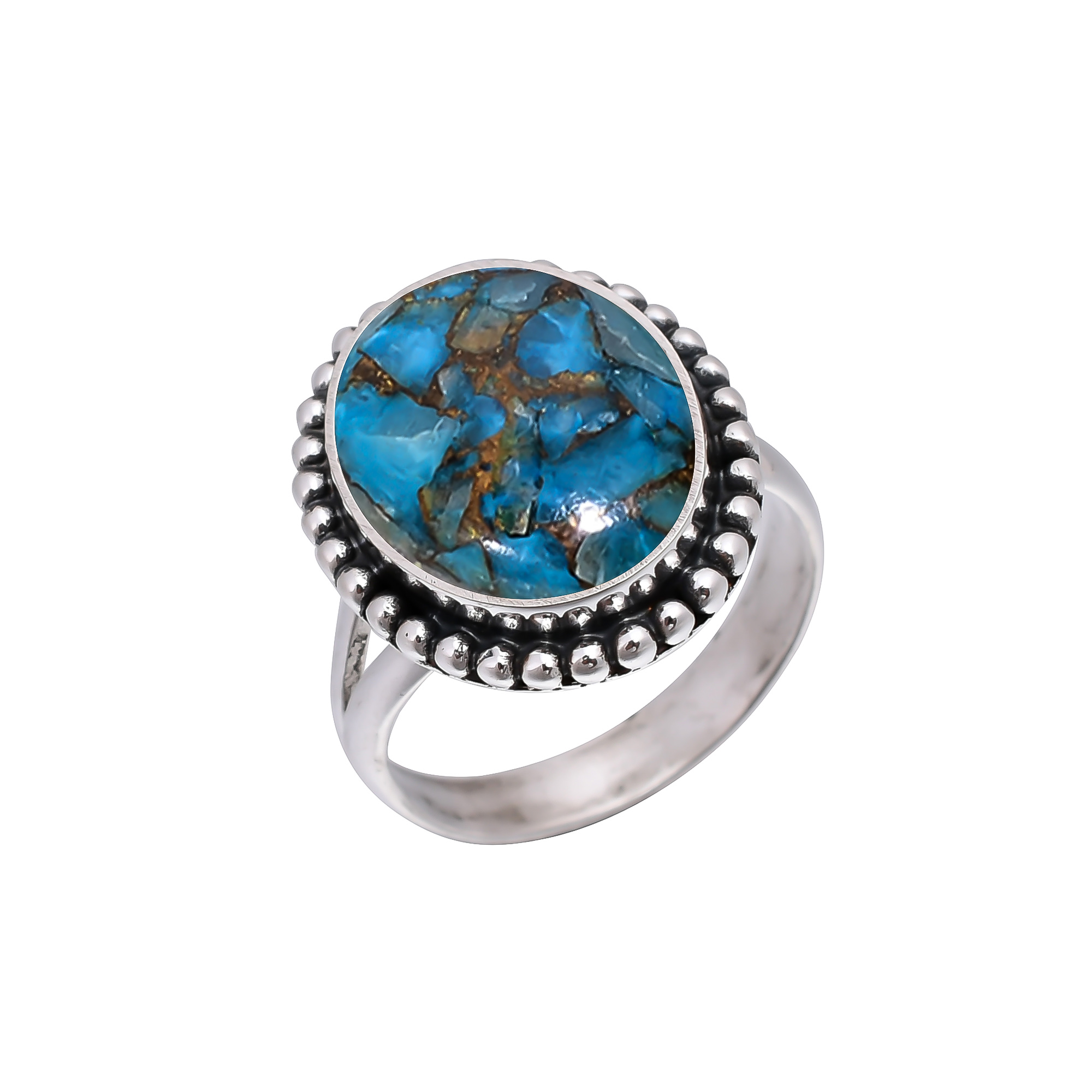 Copper Blue Turquoise 925 Sterling Silver Ring