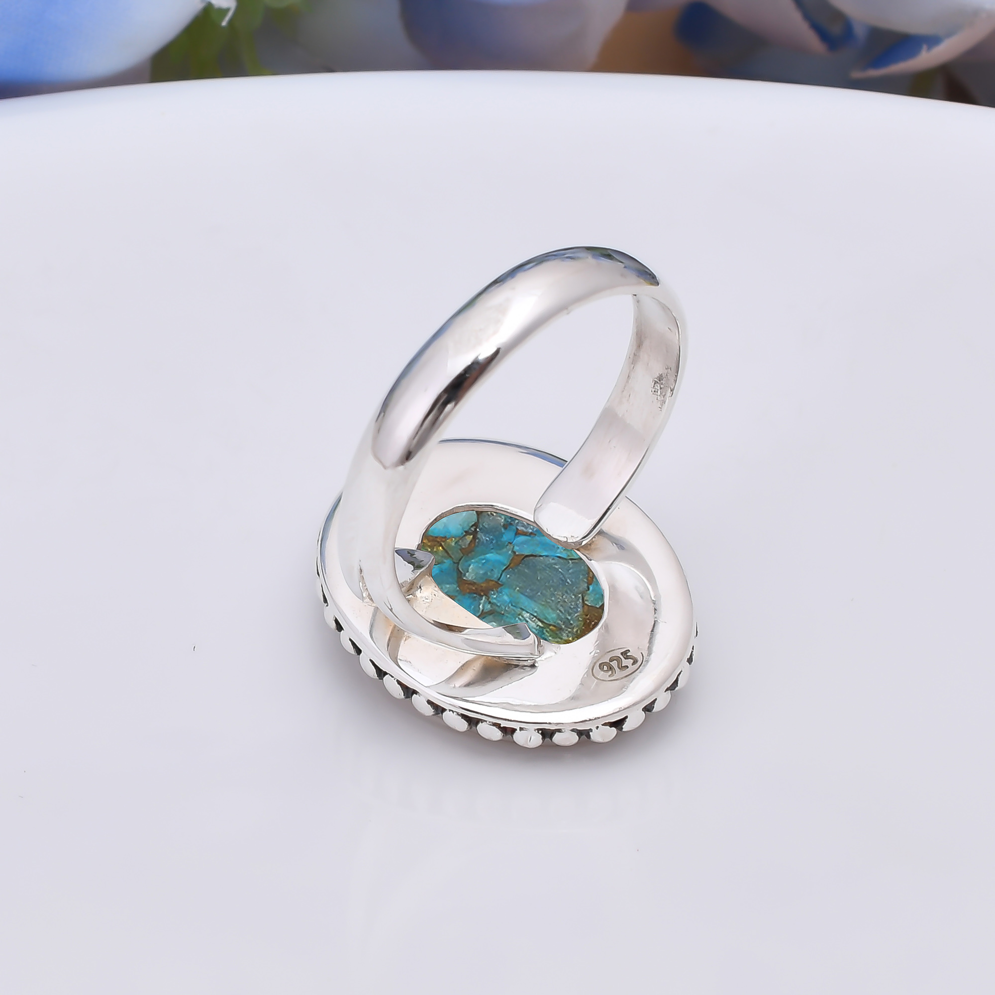 Copper Blue Turquoise 925 Sterling Silver Ring