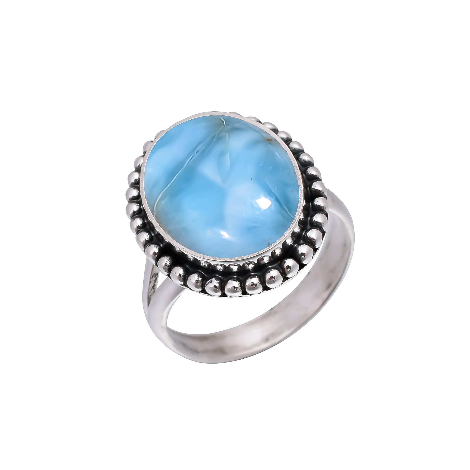 Natural Larimar / Pactolite - Dominican Republic 925 Sterling Silver Ring