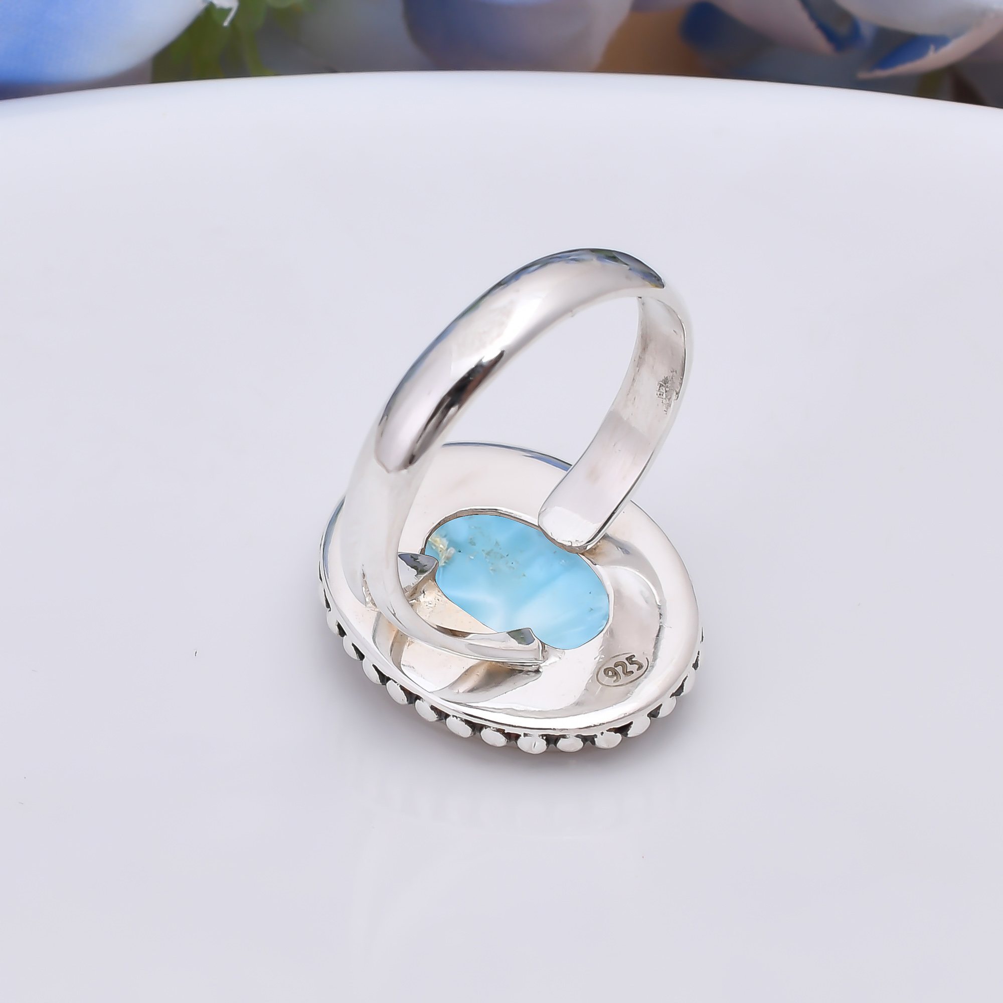 Natural Larimar / Pactolite - Dominican Republic 925 Sterling Silver Ring
