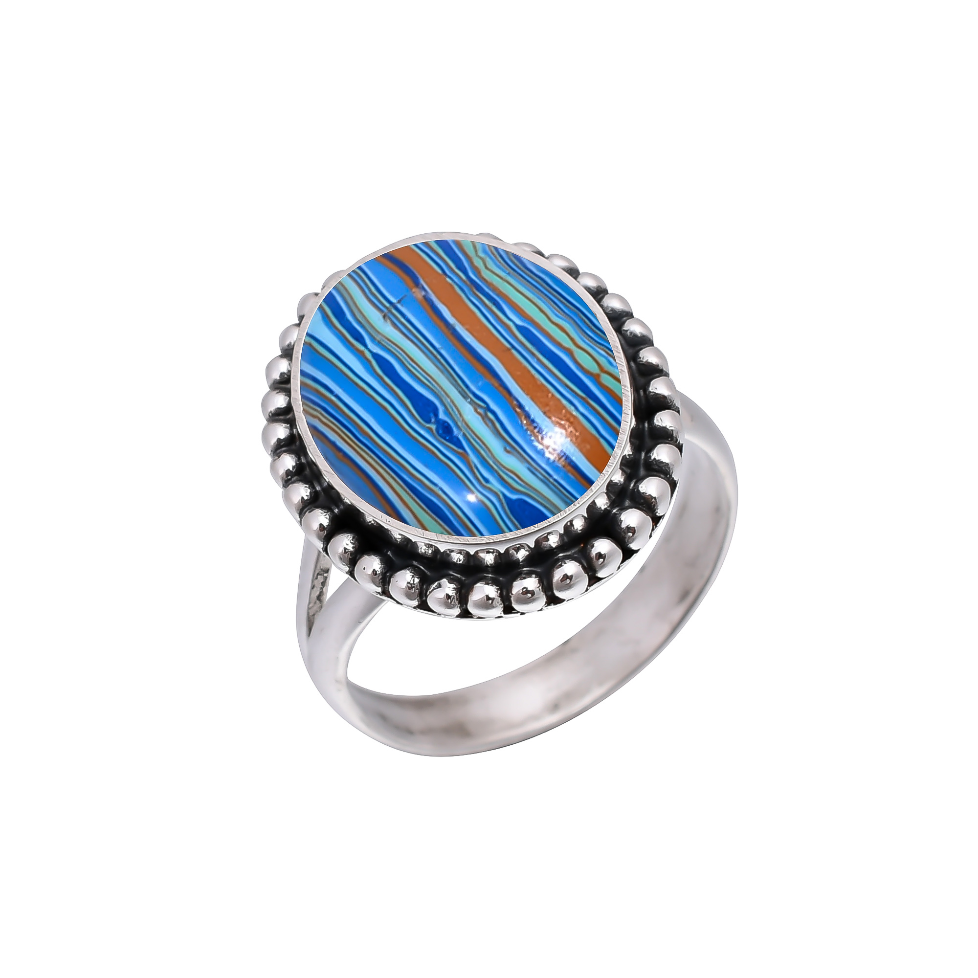 Blue Rainbow Calsilica - Simulated 925 Sterling Silver Ring