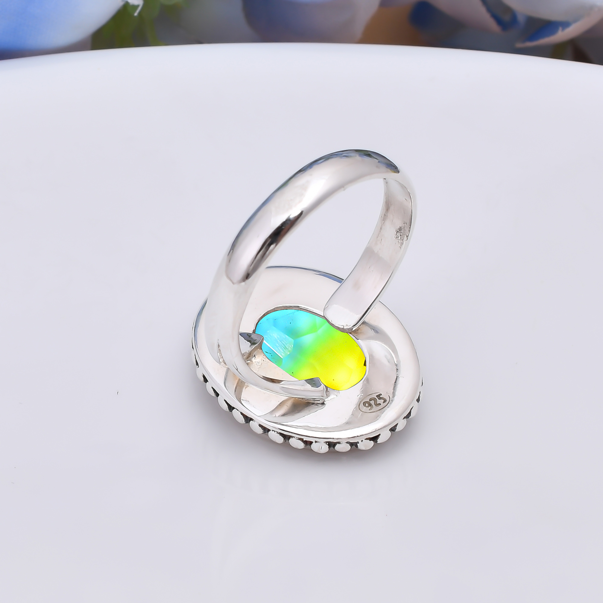 Bi-Colour Tourmaline - Simulated 925 Sterling Silver Ring