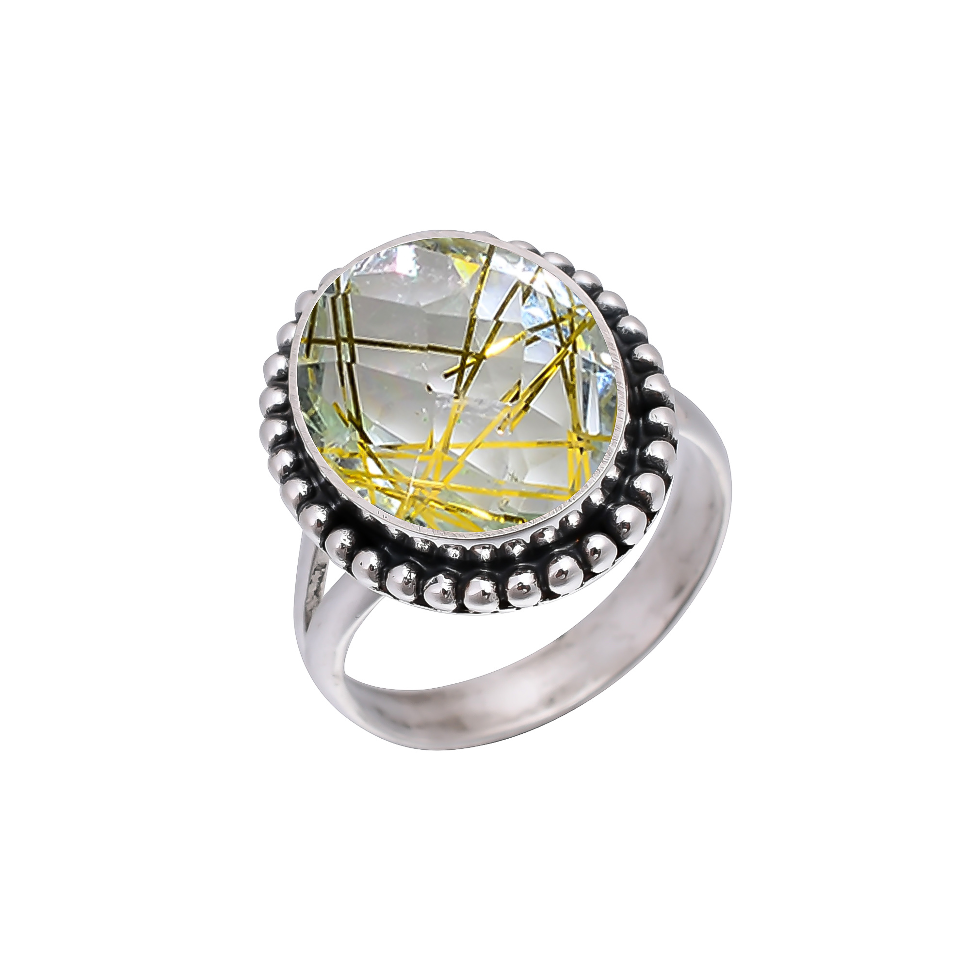 Golden Rutilated Quartz - Simulated 925 Sterling Silver Ring