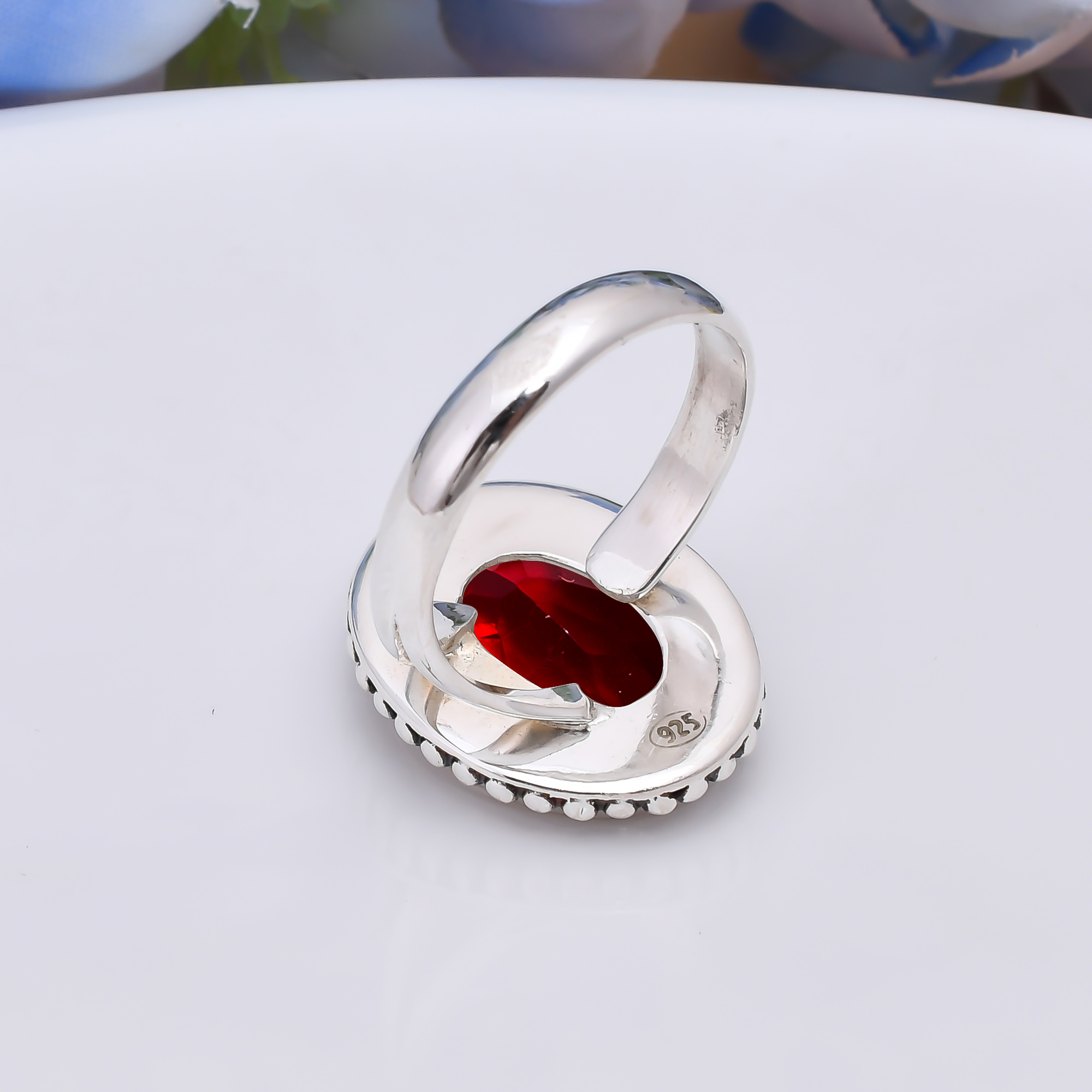 Red Garnet - Simulated 925 Sterling Silver Ring