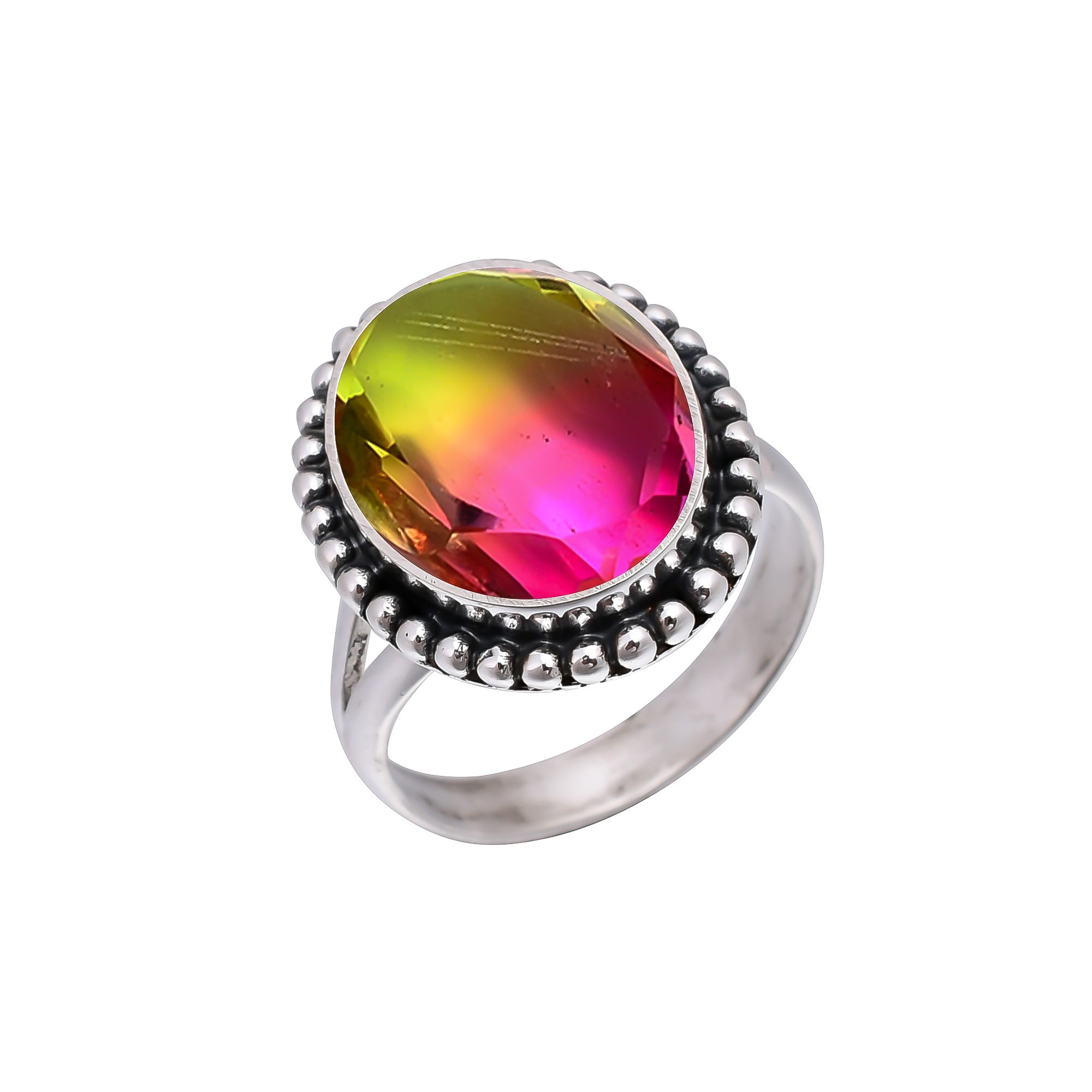 Bi-Colour Tourmaline - Simulated 925 Sterling Silver Ring