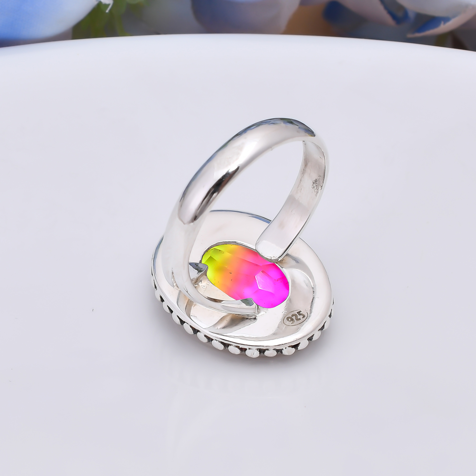 Bi-Colour Tourmaline - Simulated 925 Sterling Silver Ring