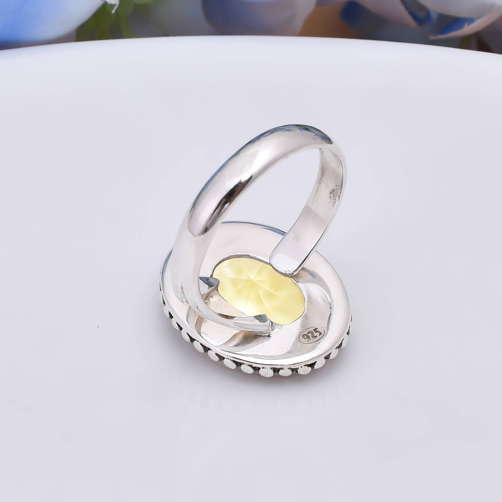 Lemon Quartz - Simulated 925 Sterling Silver Ring