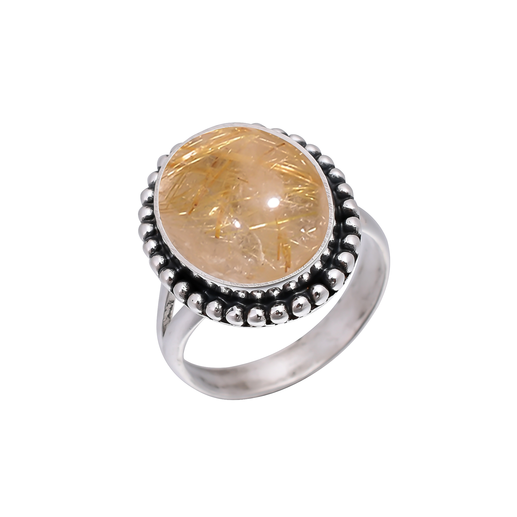 Golden Rutilated Quartz - Brazil 925 Sterling Silver Ring