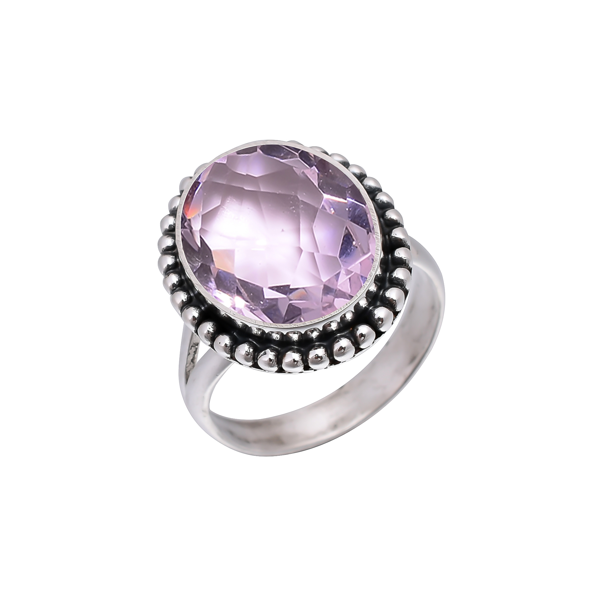 Pink Rose Quartz - Simulated 925 Sterling Silver Ring