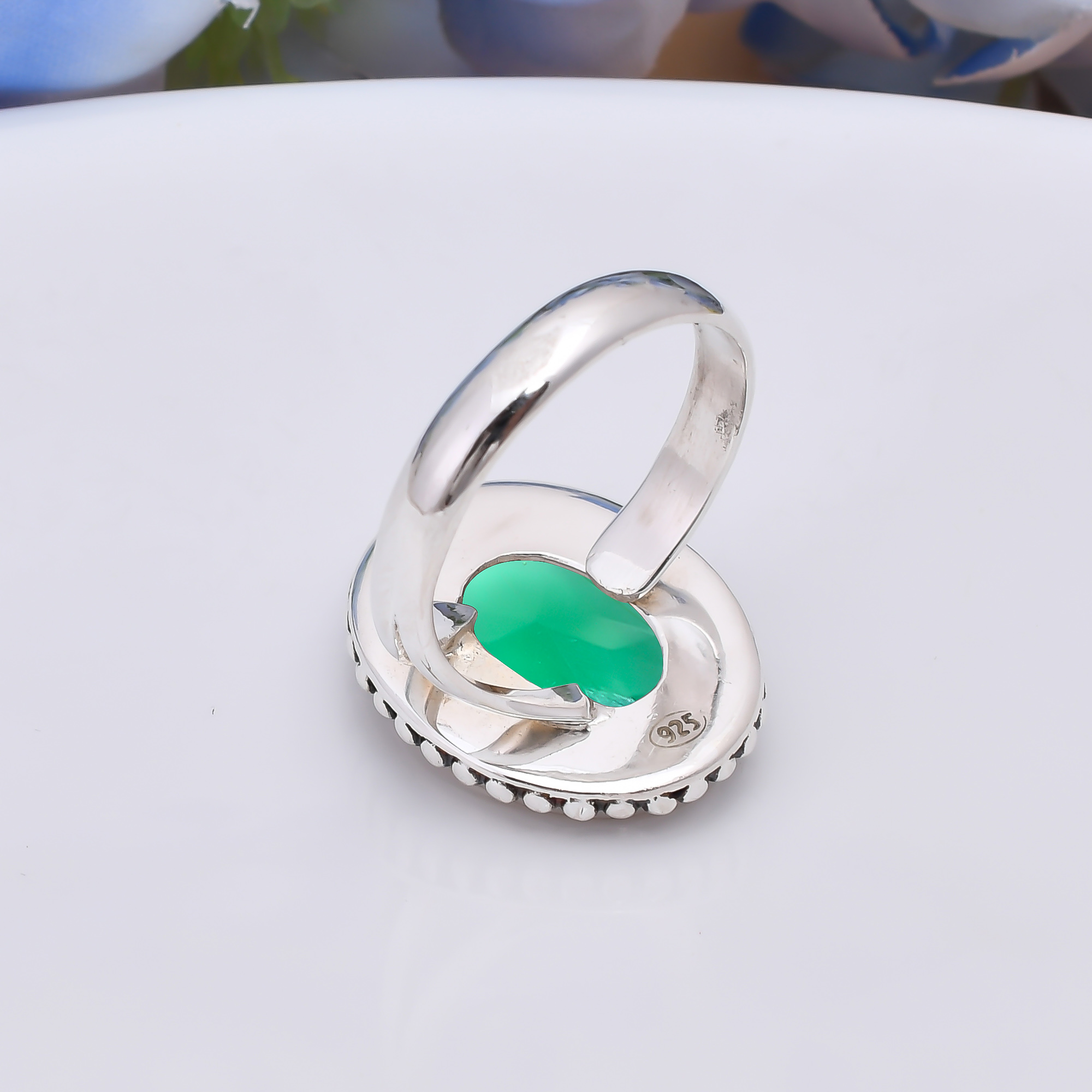 Emerald Simulated 925 Sterling Silver Ring