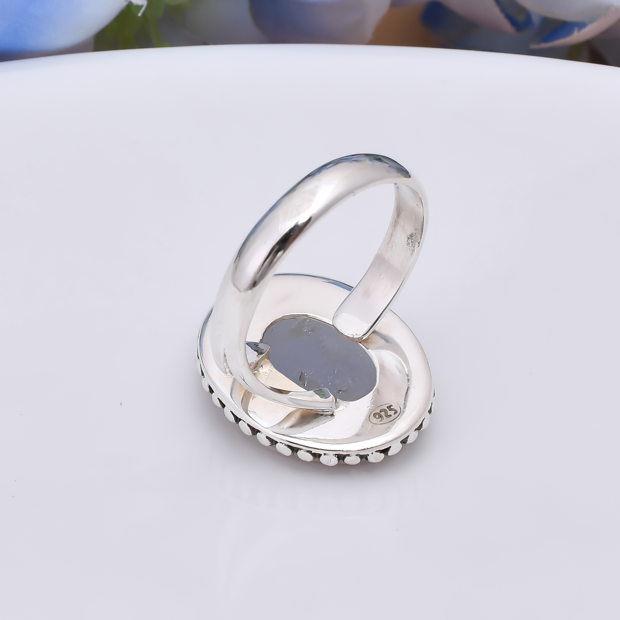 Silver Titanium Agate Drusy 925 Sterling Silver Ring
