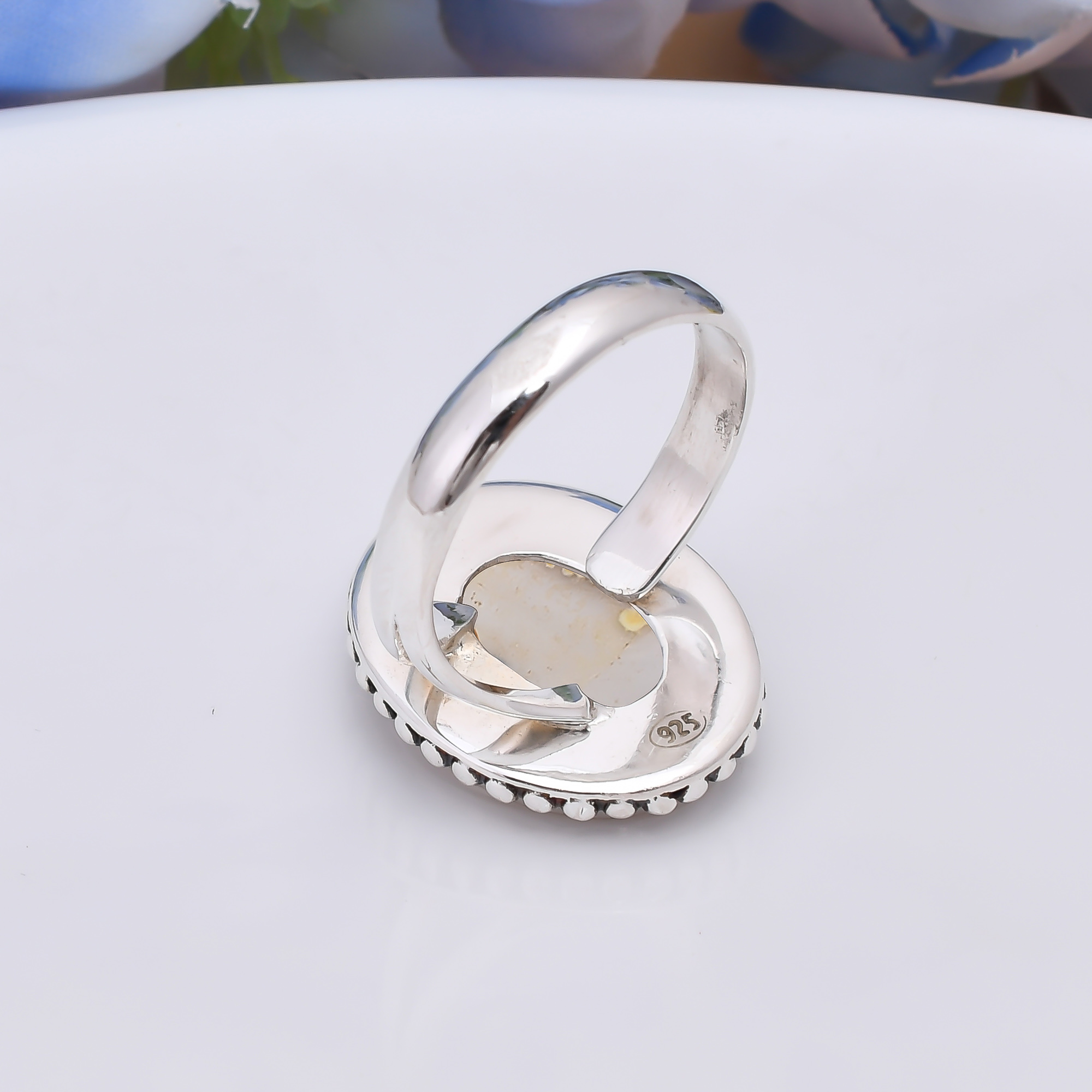 Electric Blue Titanium Agate Drusy 925 Sterling Silver Ring