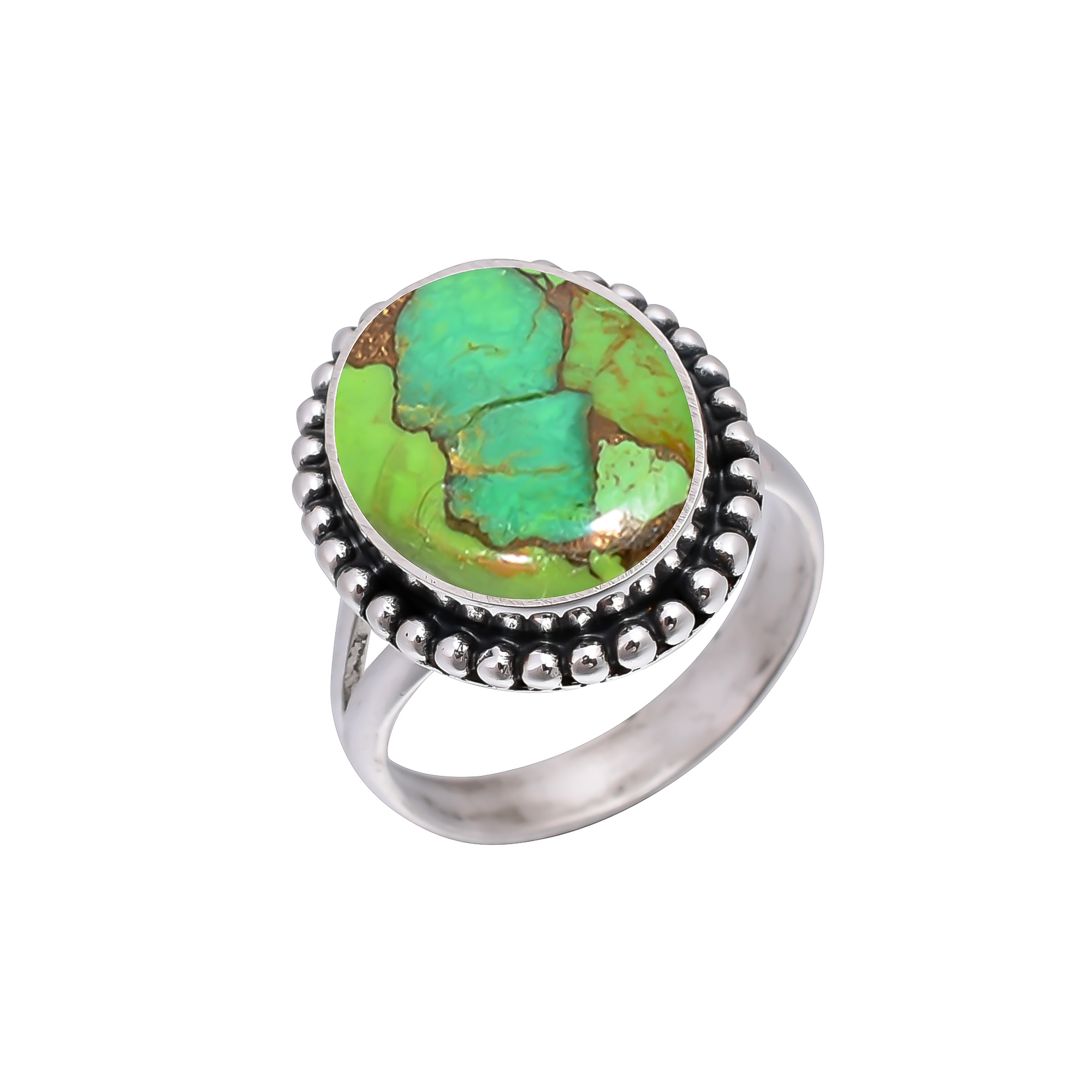 Copper Green Turquoise 925 Sterling Silver Ring