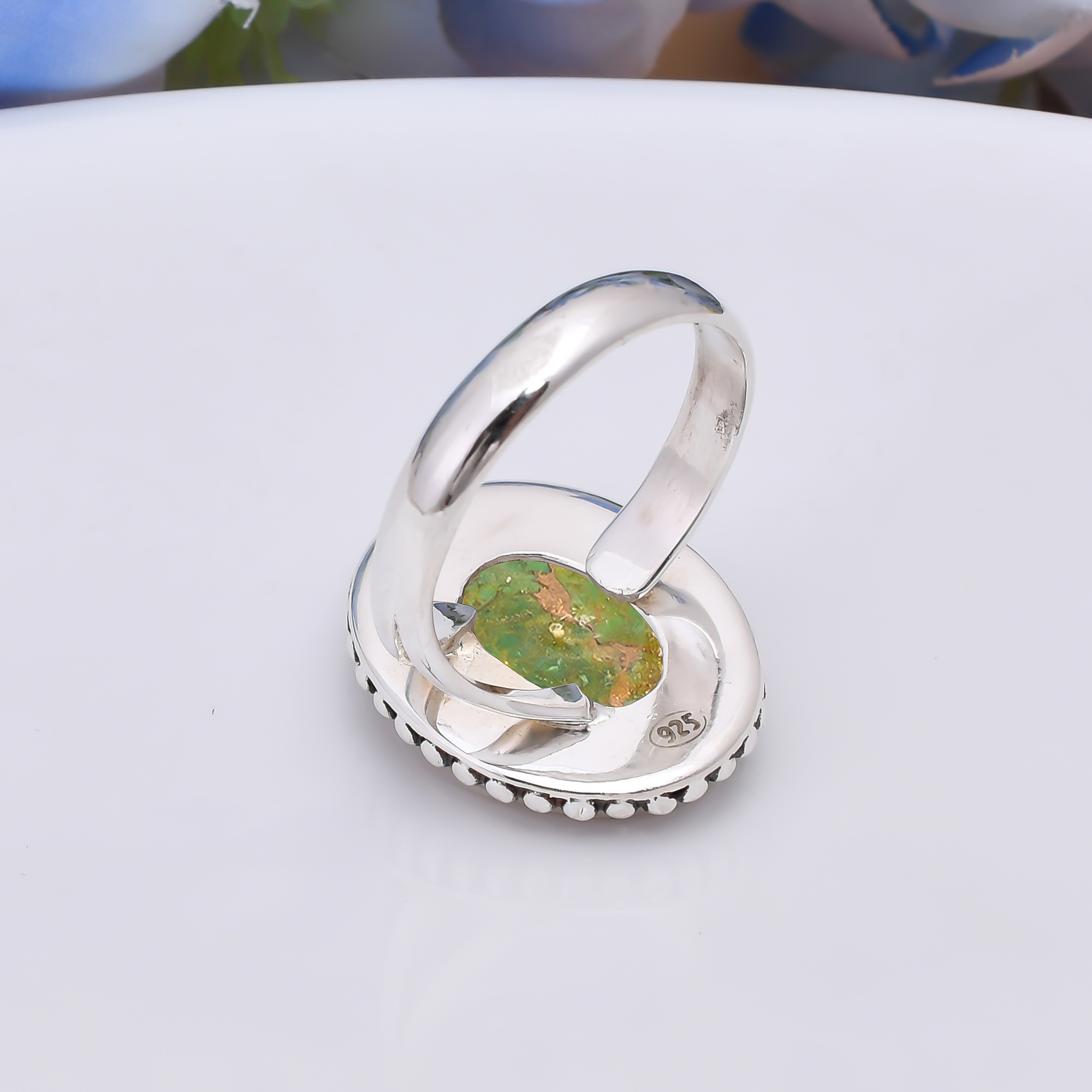 Copper Green Turquoise 925 Sterling Silver Ring