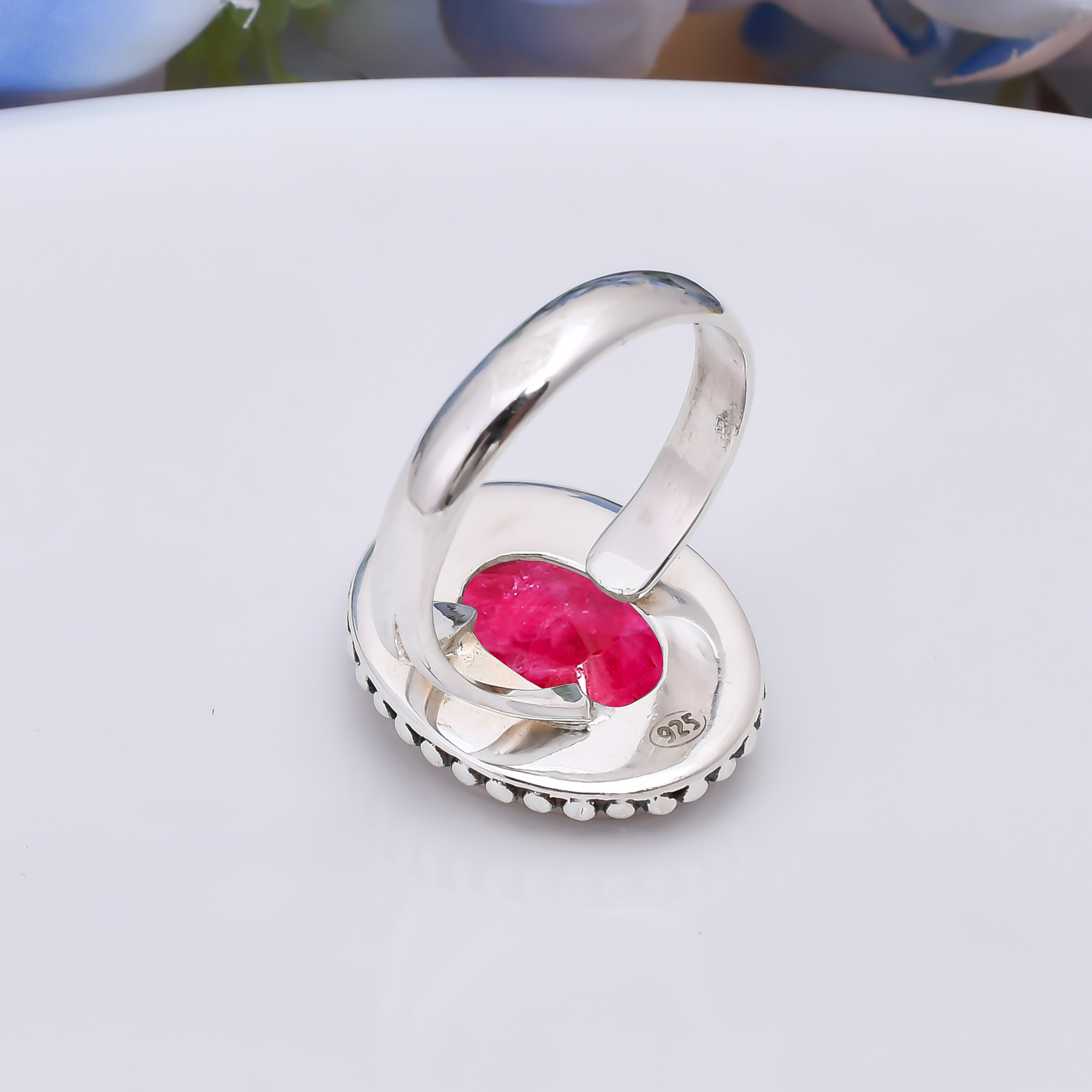 Ruby - Dyed Quartz 925 Sterling Silver Ring