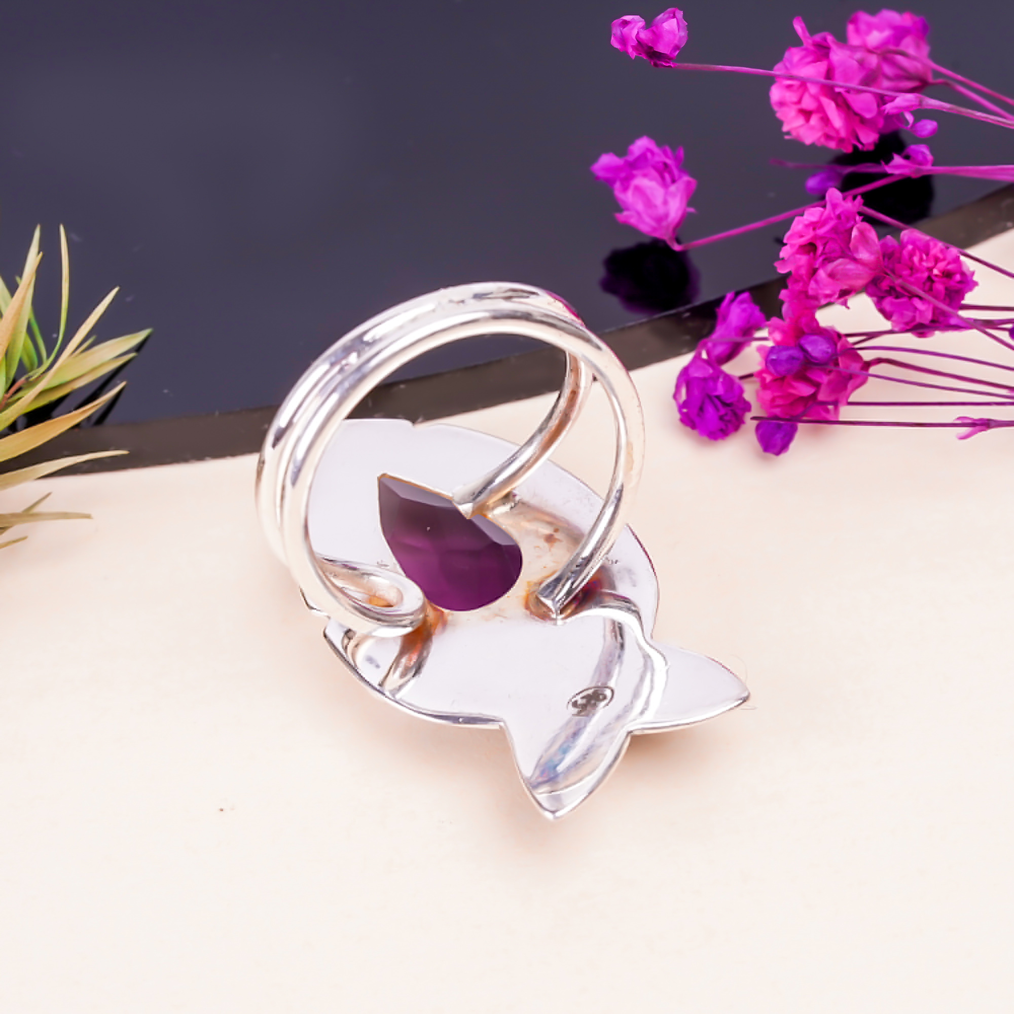 Purple Amethyst - Simulated Gemstone 925 Sterling Silver Ring