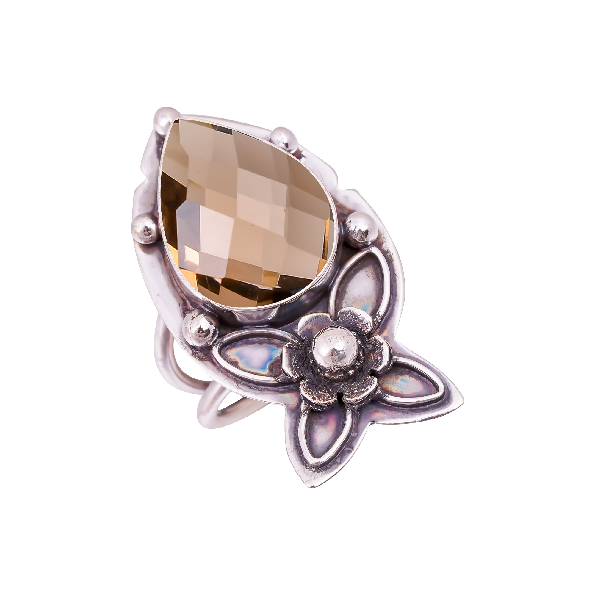 Smokey - Simulated Gemstone 925 Sterling Silver Ring