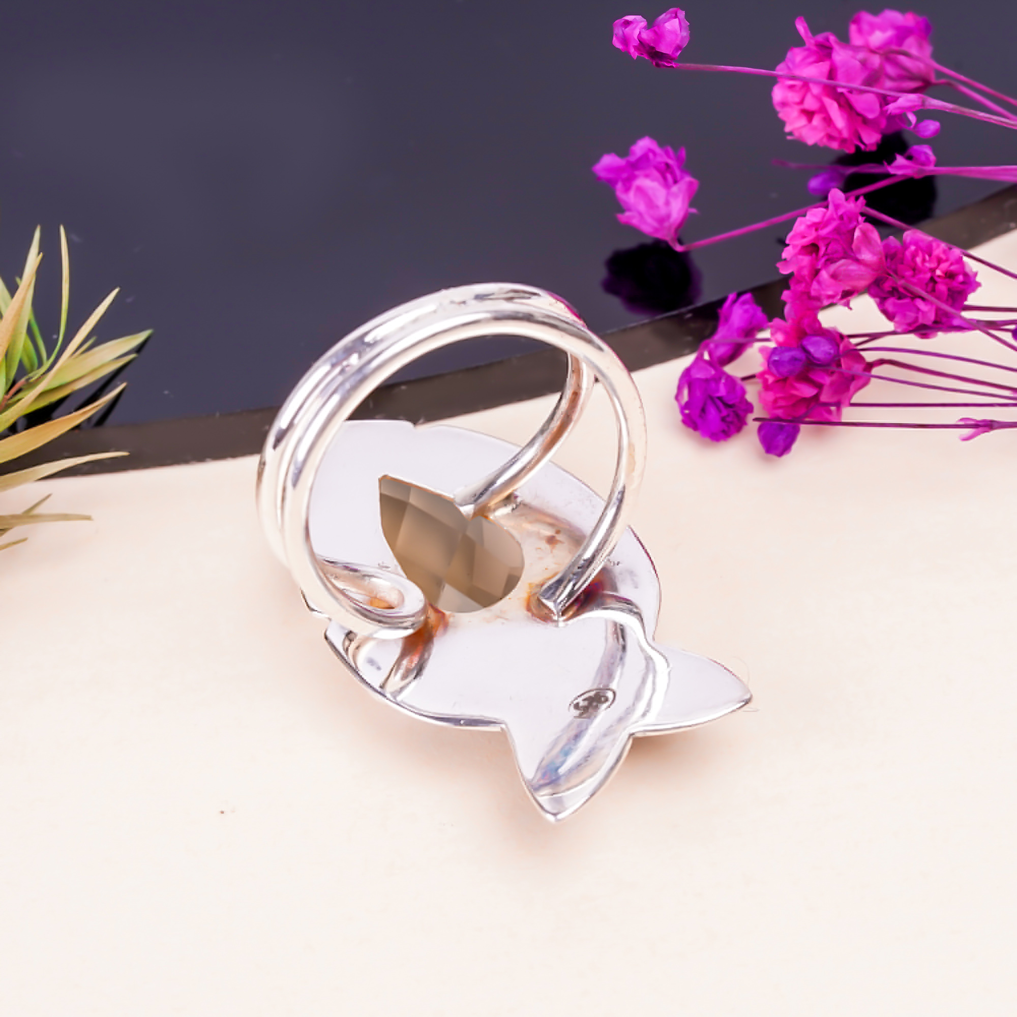 Smokey - Simulated Gemstone 925 Sterling Silver Ring