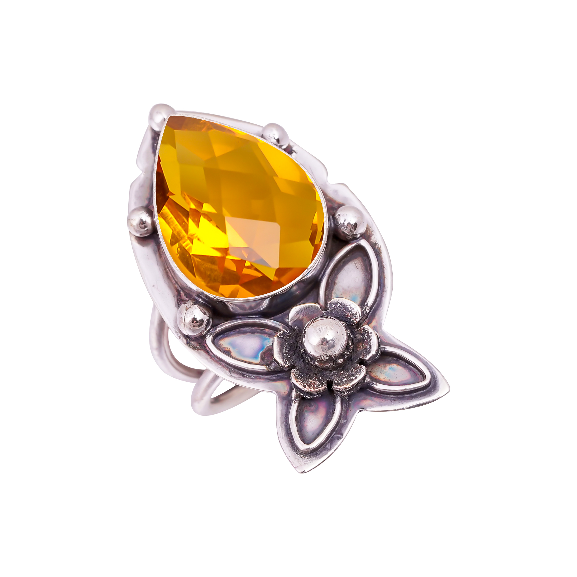Citrine - Simulated Gemstone 925 Sterling Silver Ring