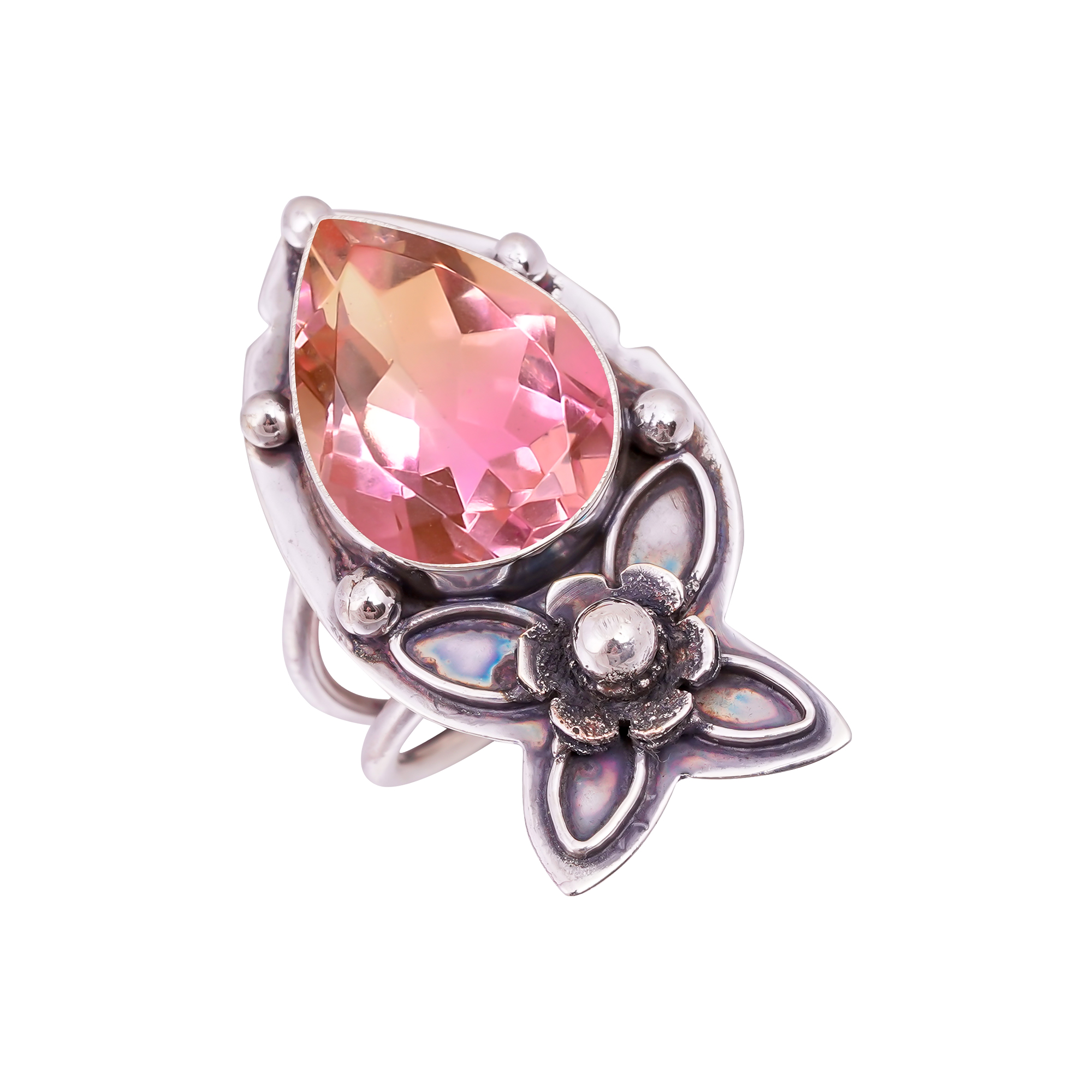 Bi-Colour Tourmaline - Simulated Gemstone 925 Sterling Silver Ring