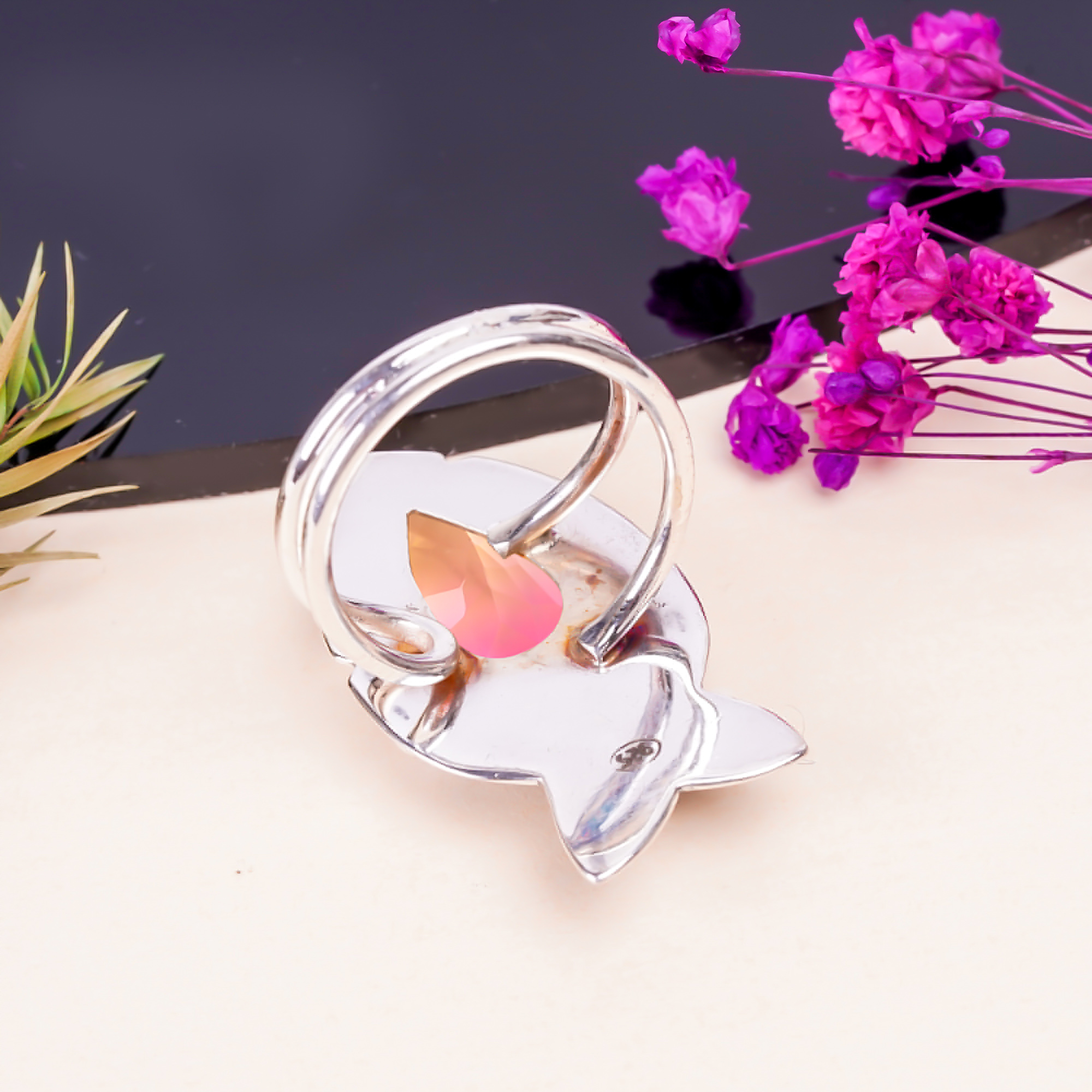 Bi-Colour Tourmaline - Simulated Gemstone 925 Sterling Silver Ring