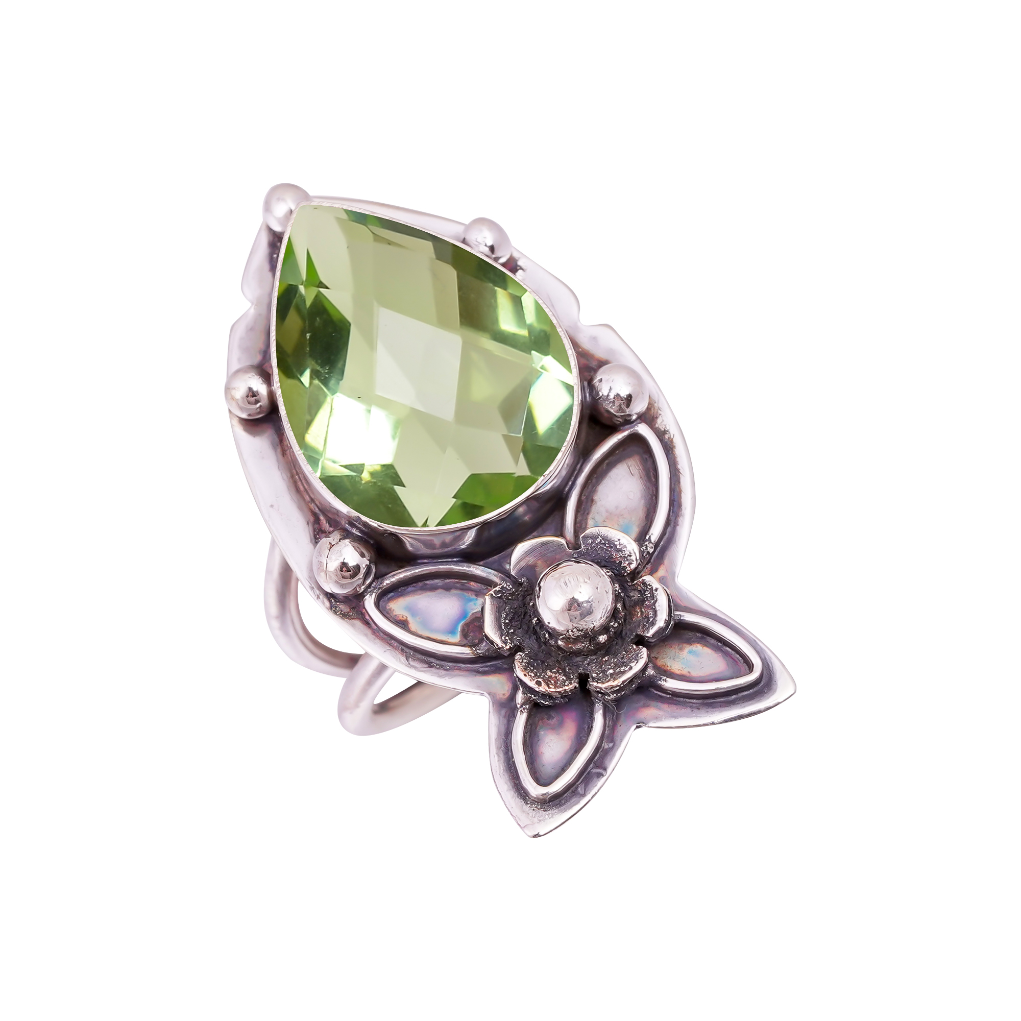 Green Amethyst - Simulated Gemstone 925 Sterling Silver Ring