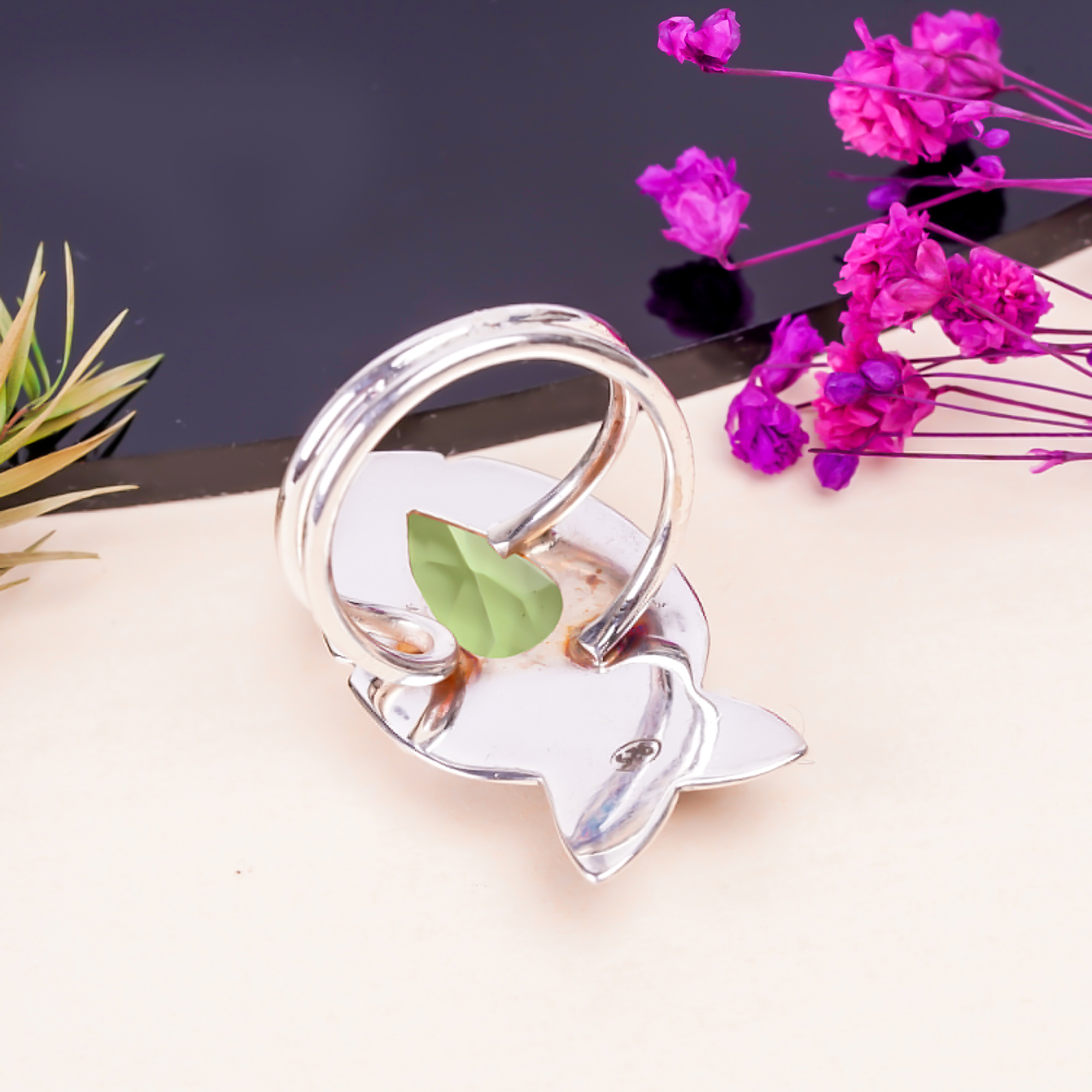 Green Amethyst - Simulated Gemstone 925 Sterling Silver Ring