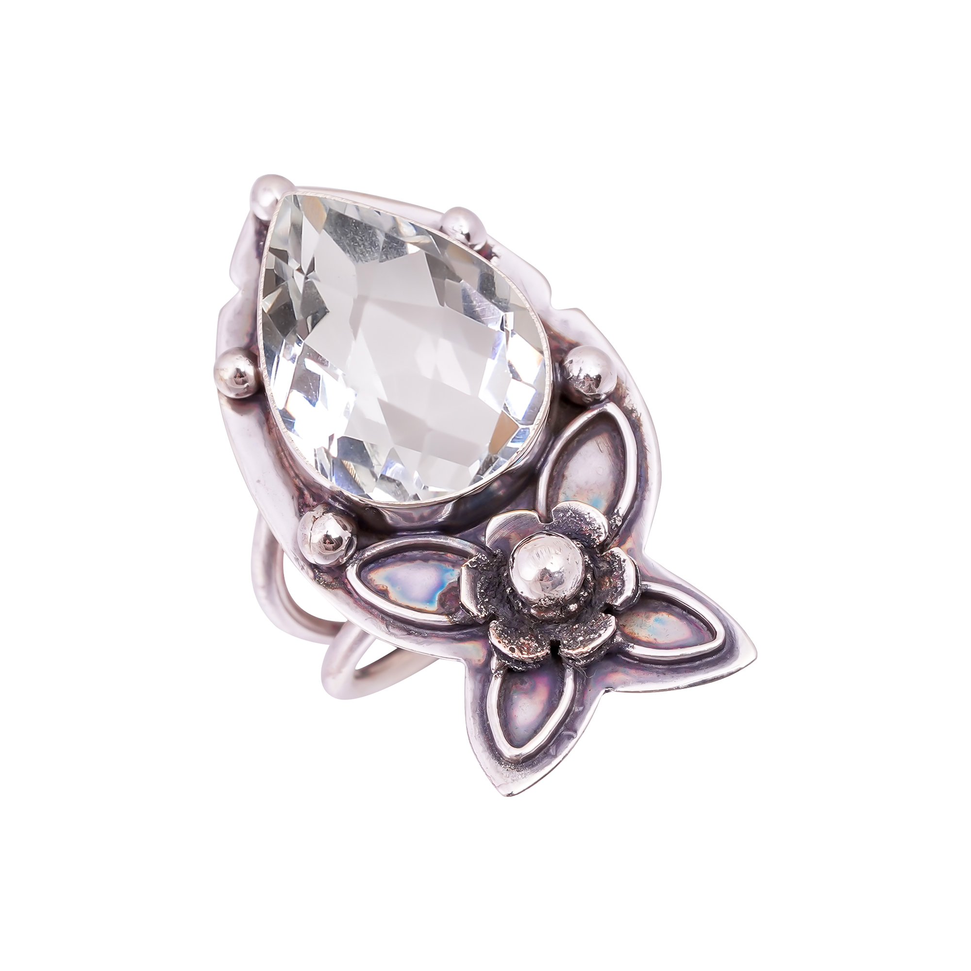 White Topaz - Simulated Gemstone 925 Sterling Silver Ring