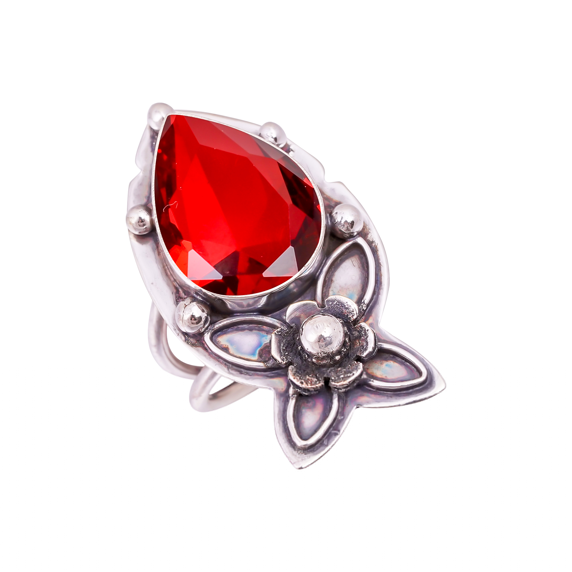 Red Garnet - Simulated Gemstone 925 Sterling Silver Ring
