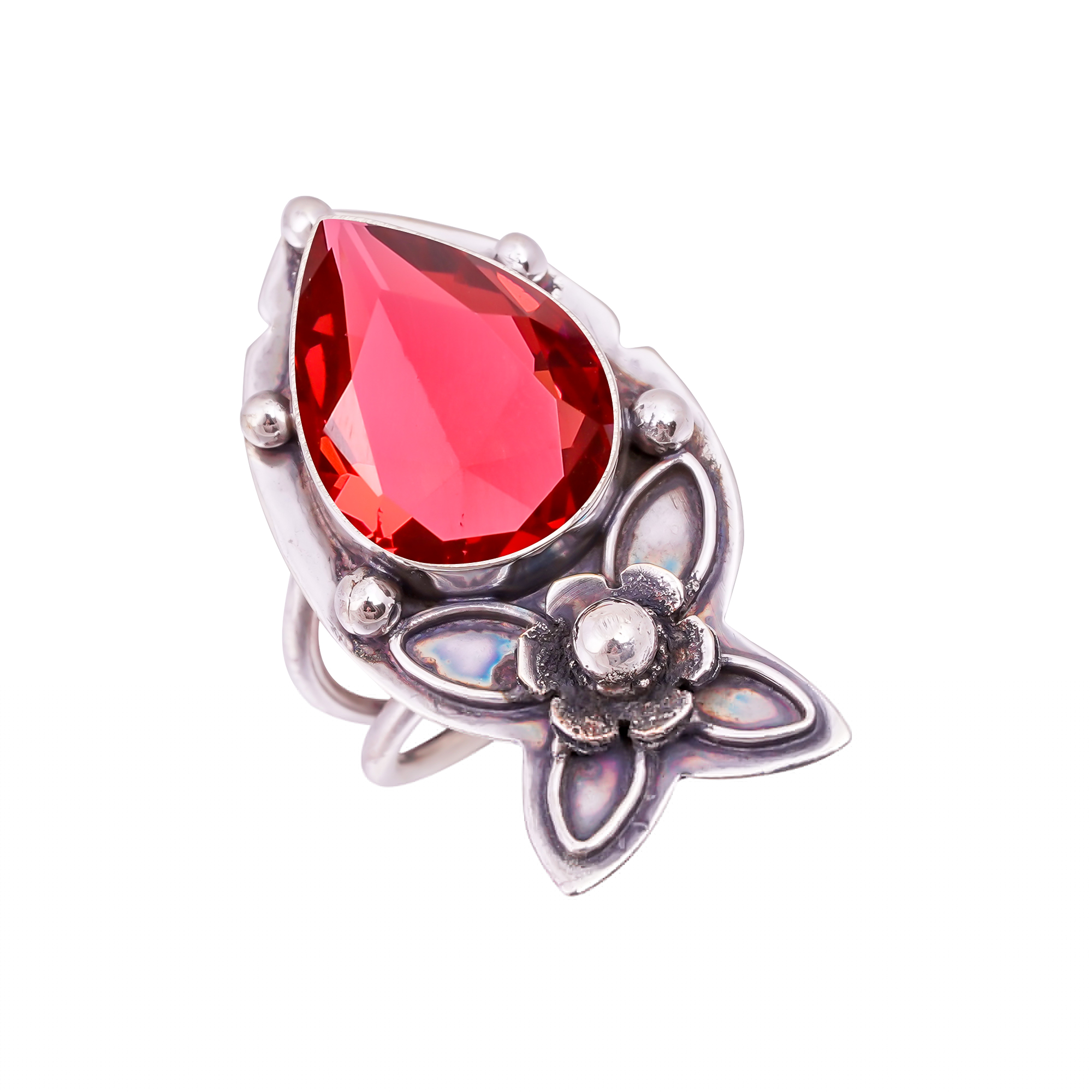 Pink Rubellite Tourmaline - Simulated Gemstone 925 Sterling Silver Ring
