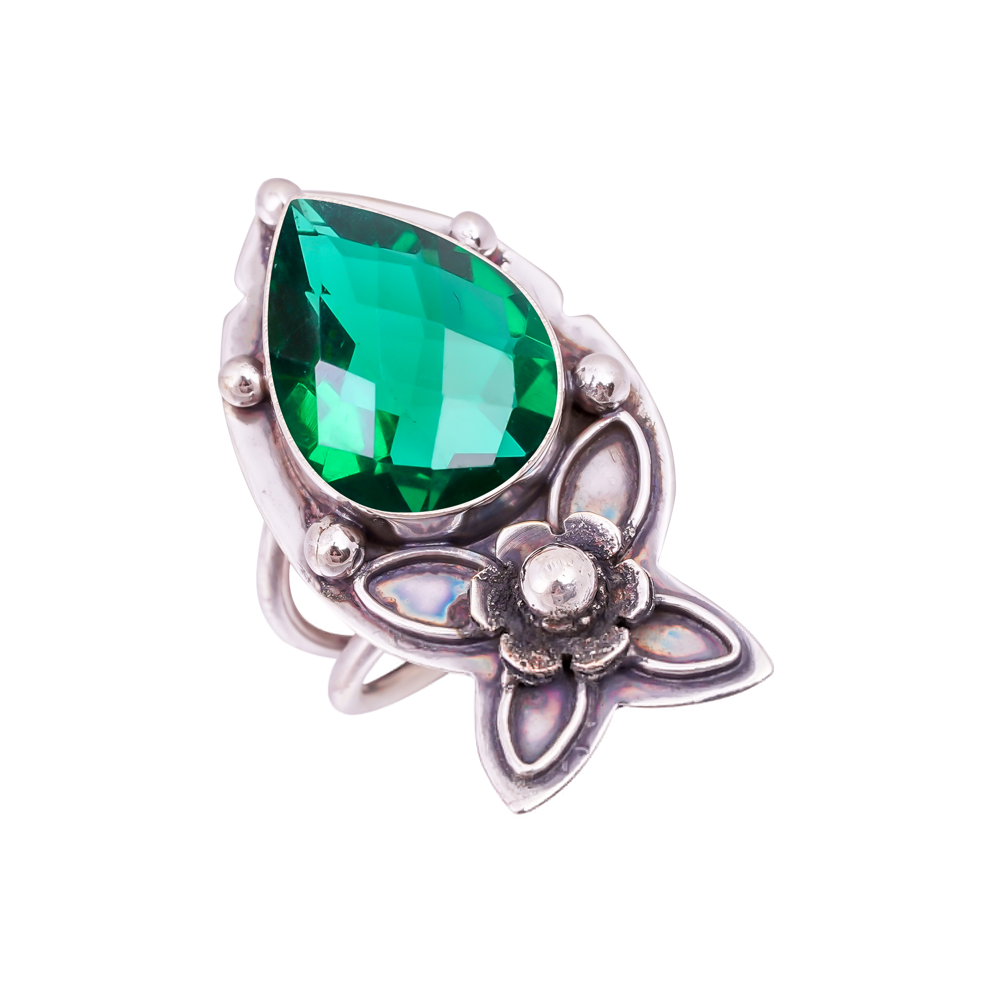 Chrome Diopside - Simulated Gemstone 925 Sterling Silver Ring