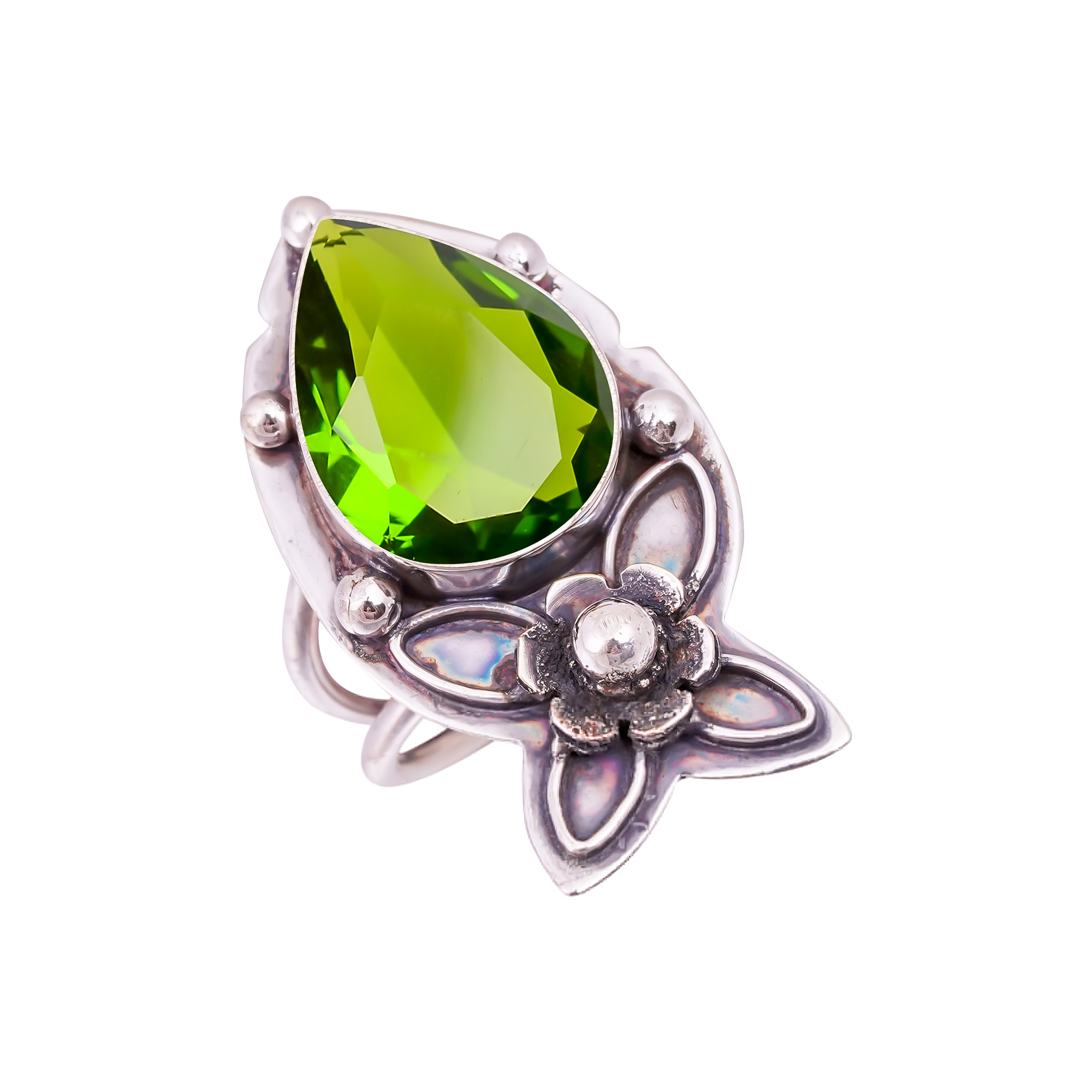 Peridot - Simulated Gemstone 925 Sterling Silver Ring