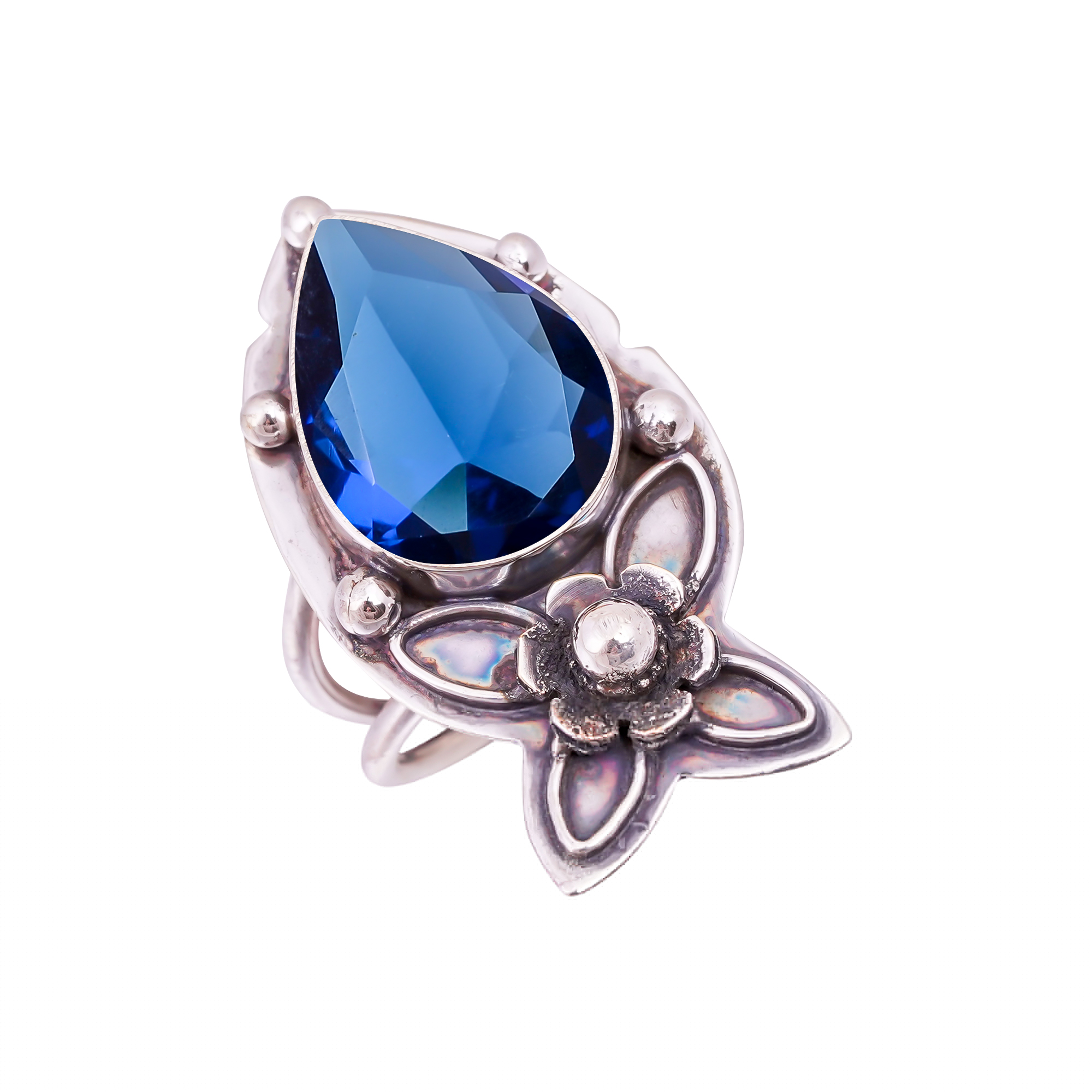 Blue Sapphire - Simulated Gemstone 925 Sterling Silver Ring