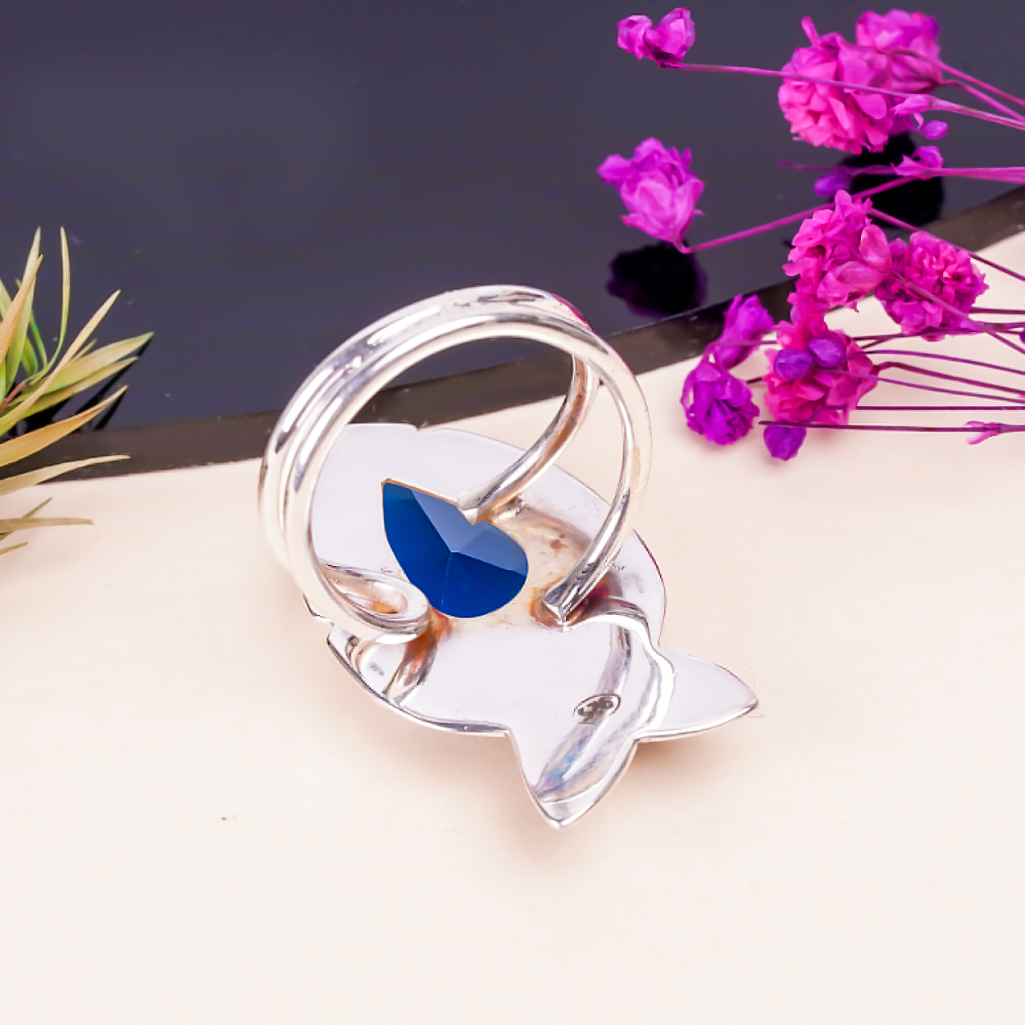 Blue Sapphire - Simulated Gemstone 925 Sterling Silver Ring