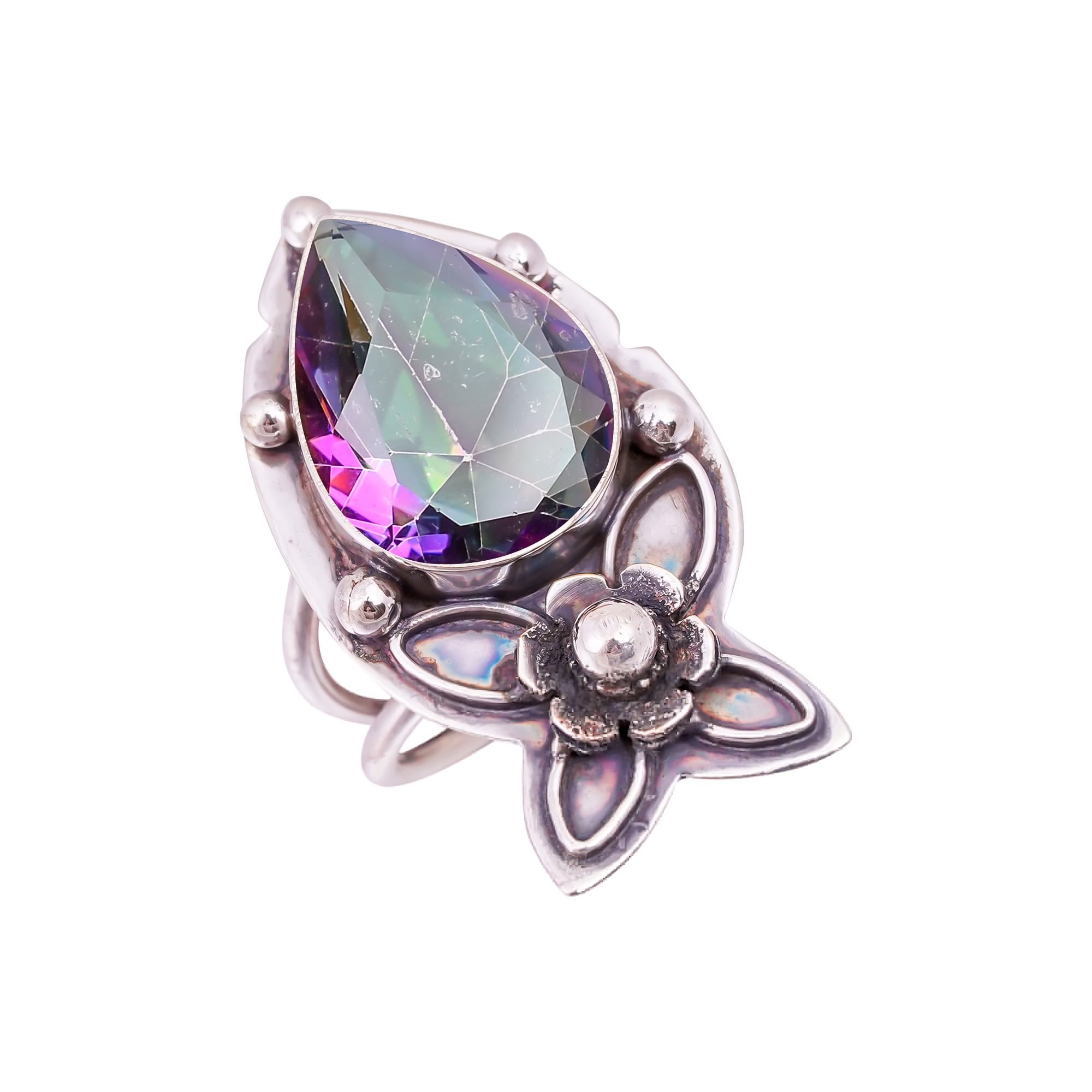 Rainbow Mystic Fire Topaz - Simulated Gemstone 925 Sterling Silver Ring