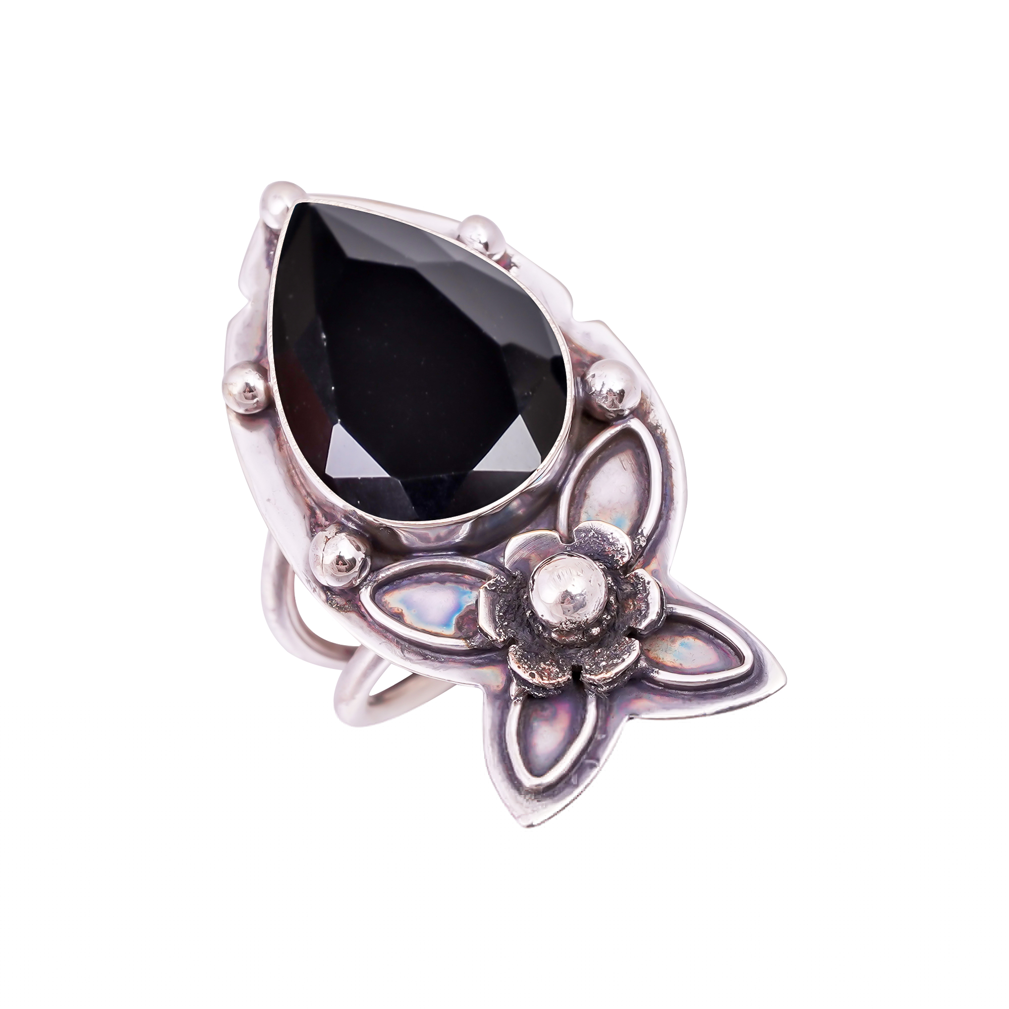 Black Onyx - Simulated Gemstone 925 Sterling Silver Ring