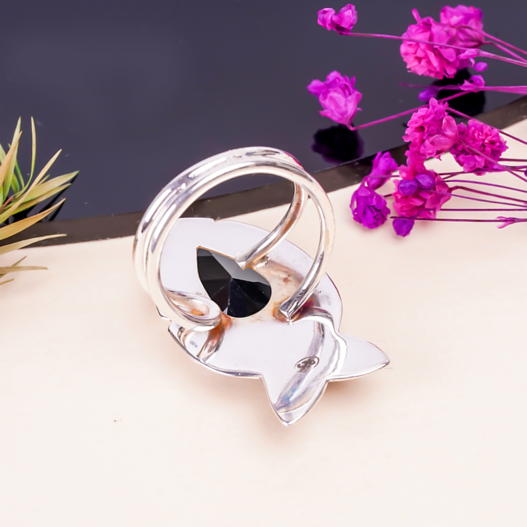 Black Onyx - Simulated Gemstone 925 Sterling Silver Ring