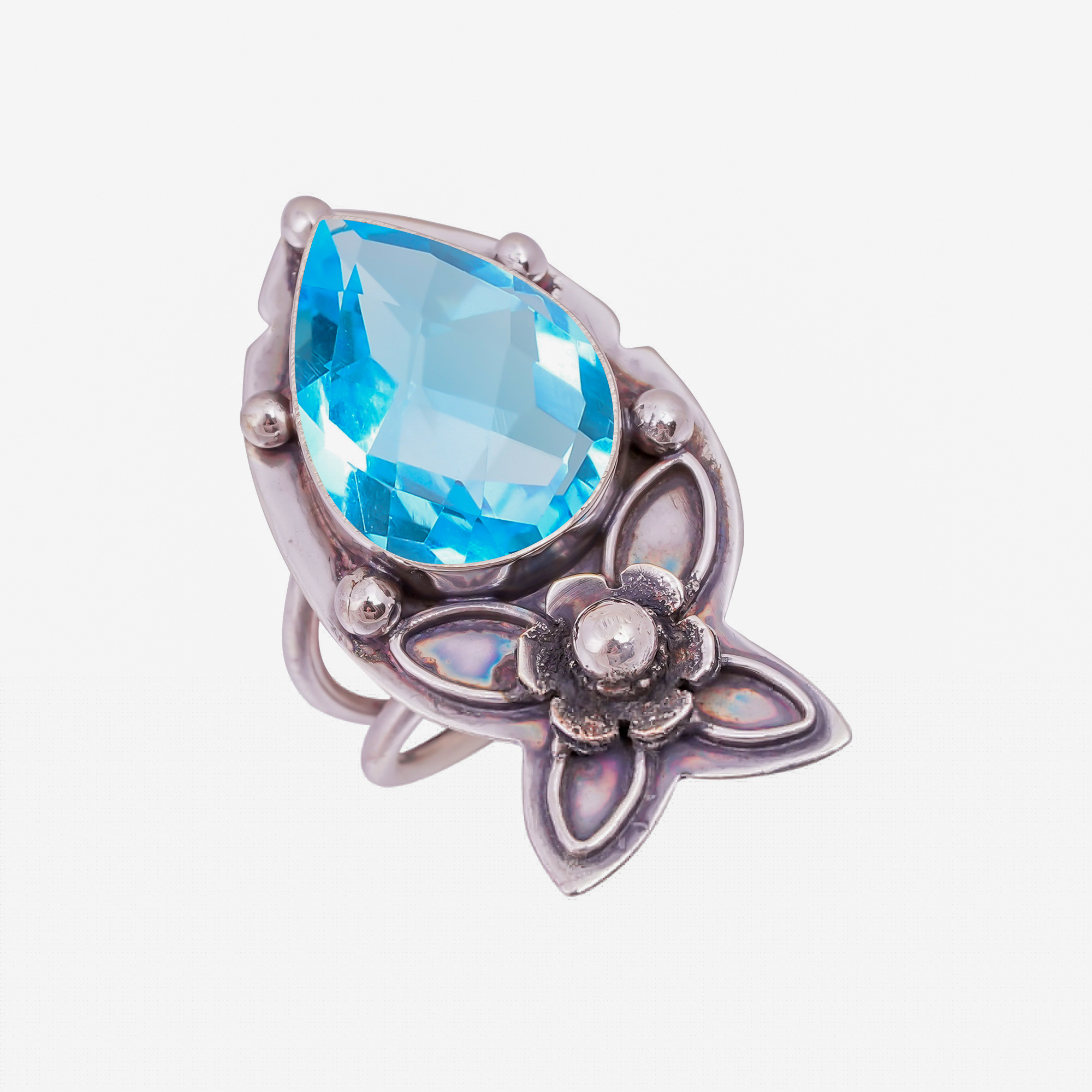 Blue Topaz - Simulated Gemstone 925 Sterling Silver Ring