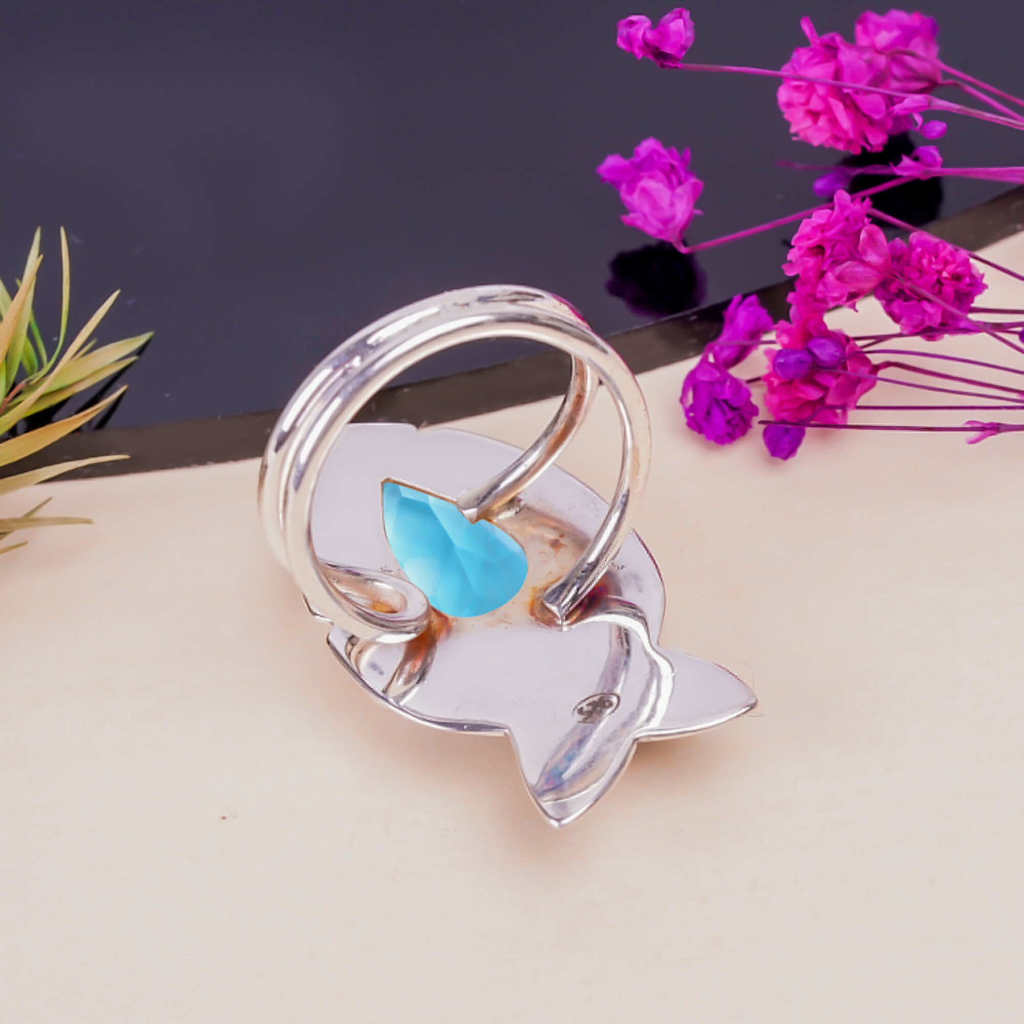 Blue Topaz - Simulated Gemstone 925 Sterling Silver Ring