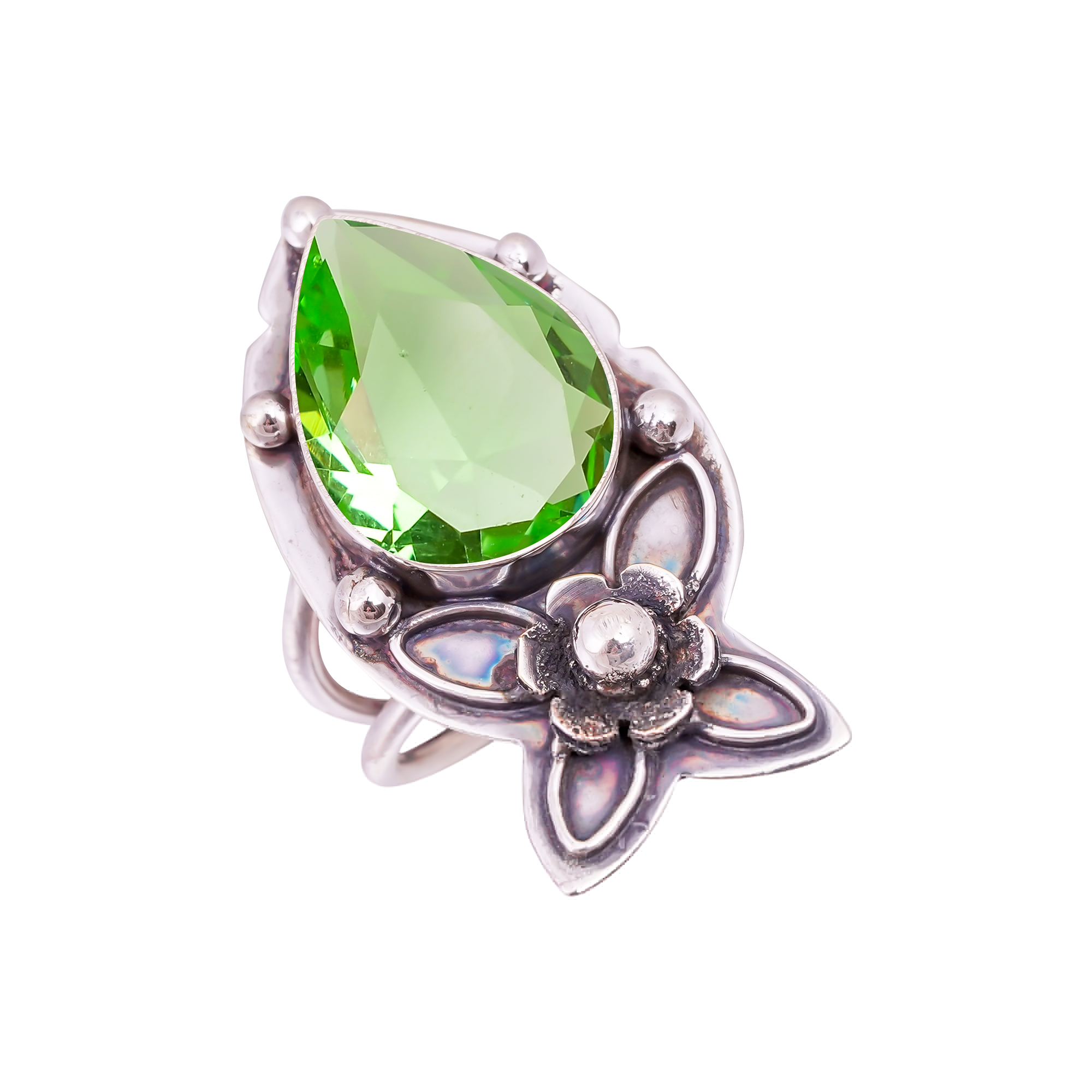 Green Amethyst - Simulated Gemstone 925 Sterling Silver Ring