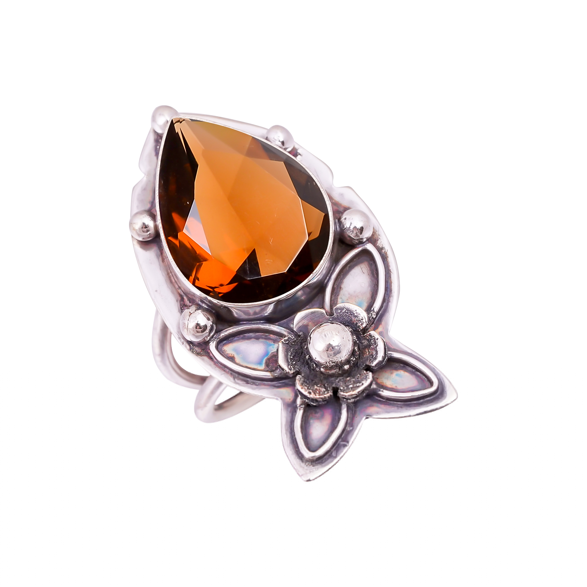 Champagne Quartz - Simulated Gemstone 925 Sterling Silver Ring
