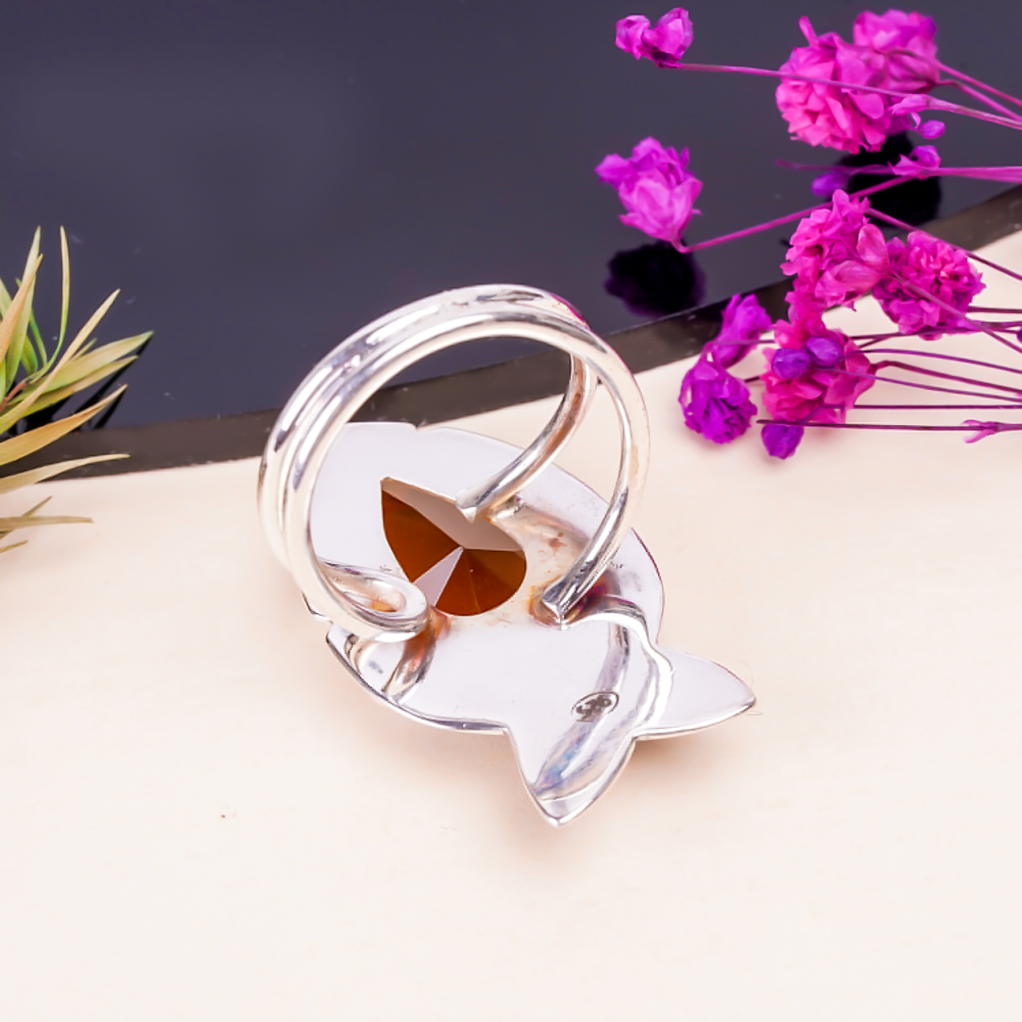 Champagne Quartz - Simulated Gemstone 925 Sterling Silver Ring