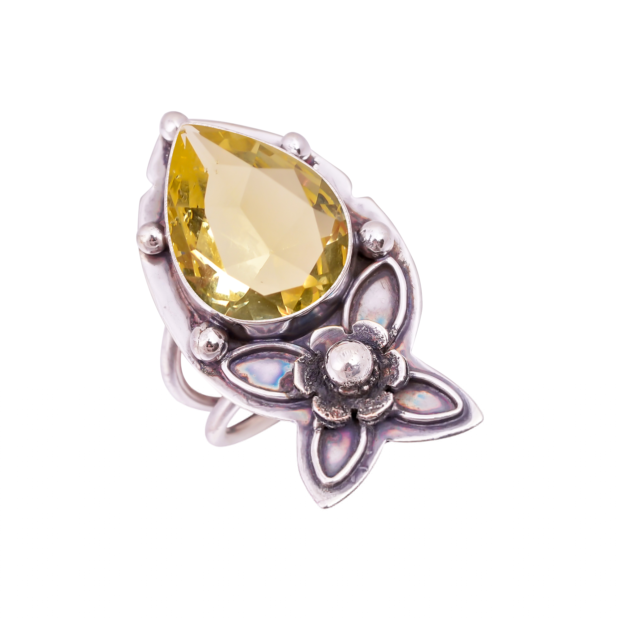 Lemon Quartz - Simulated Gemstone 925 Sterling Silver Ring