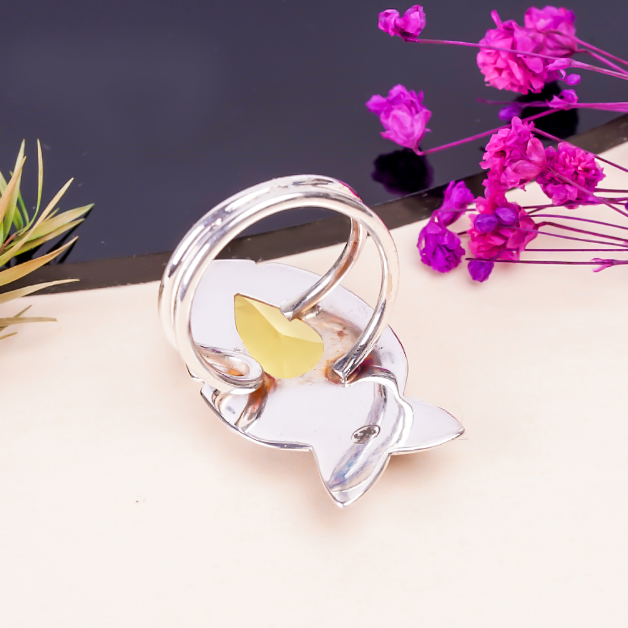 Lemon Quartz - Simulated Gemstone 925 Sterling Silver Ring